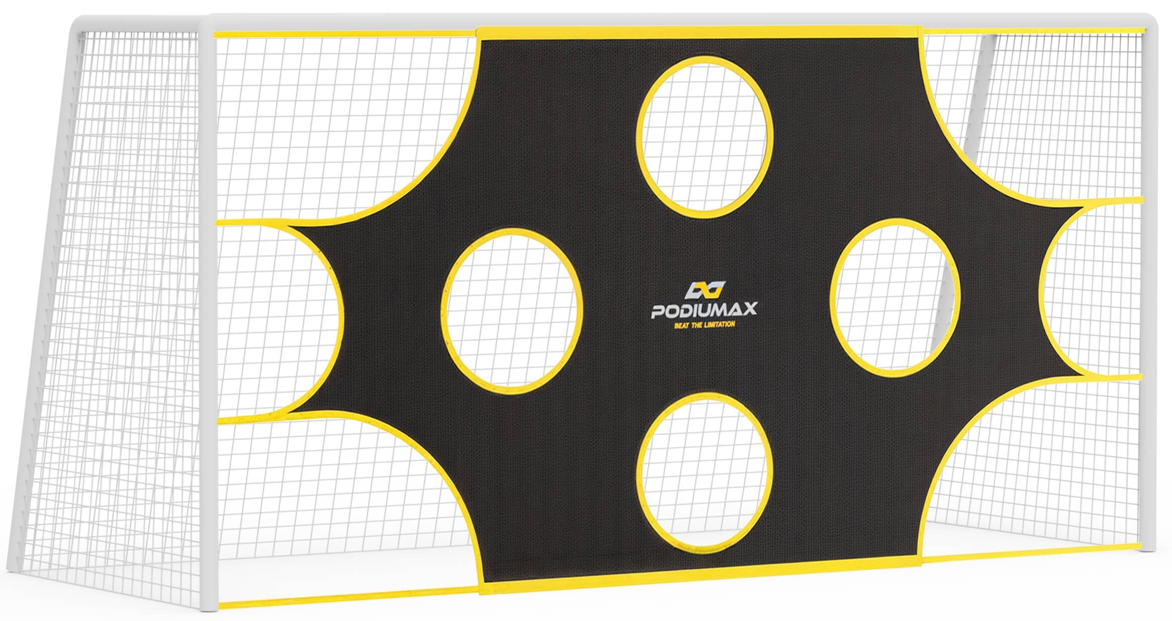 PodiuMax front view of 12x6FT target net showing ten zones and quick setup benefit