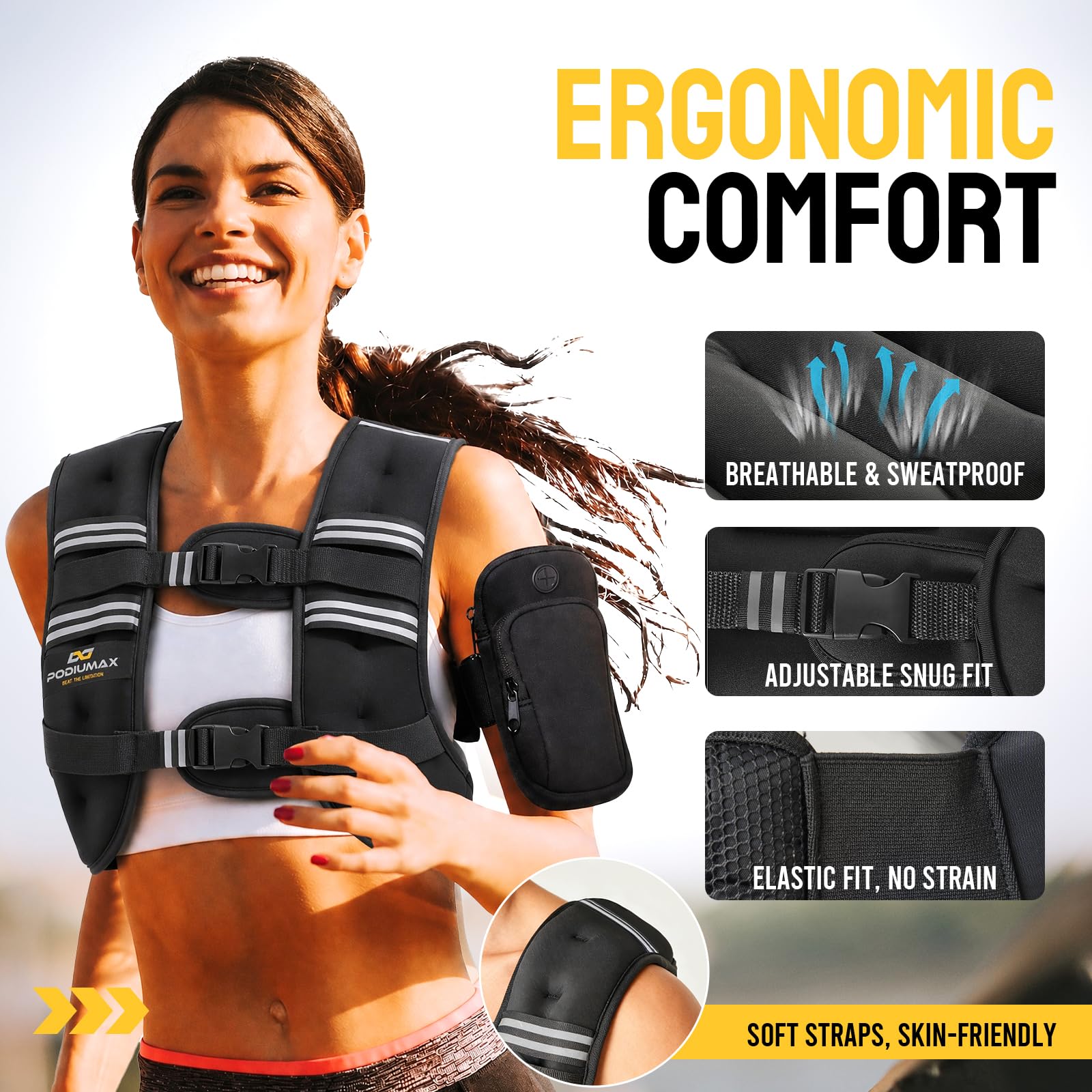 PodiuMax side profile demonstrating ergonomic fit and secure straps benefit