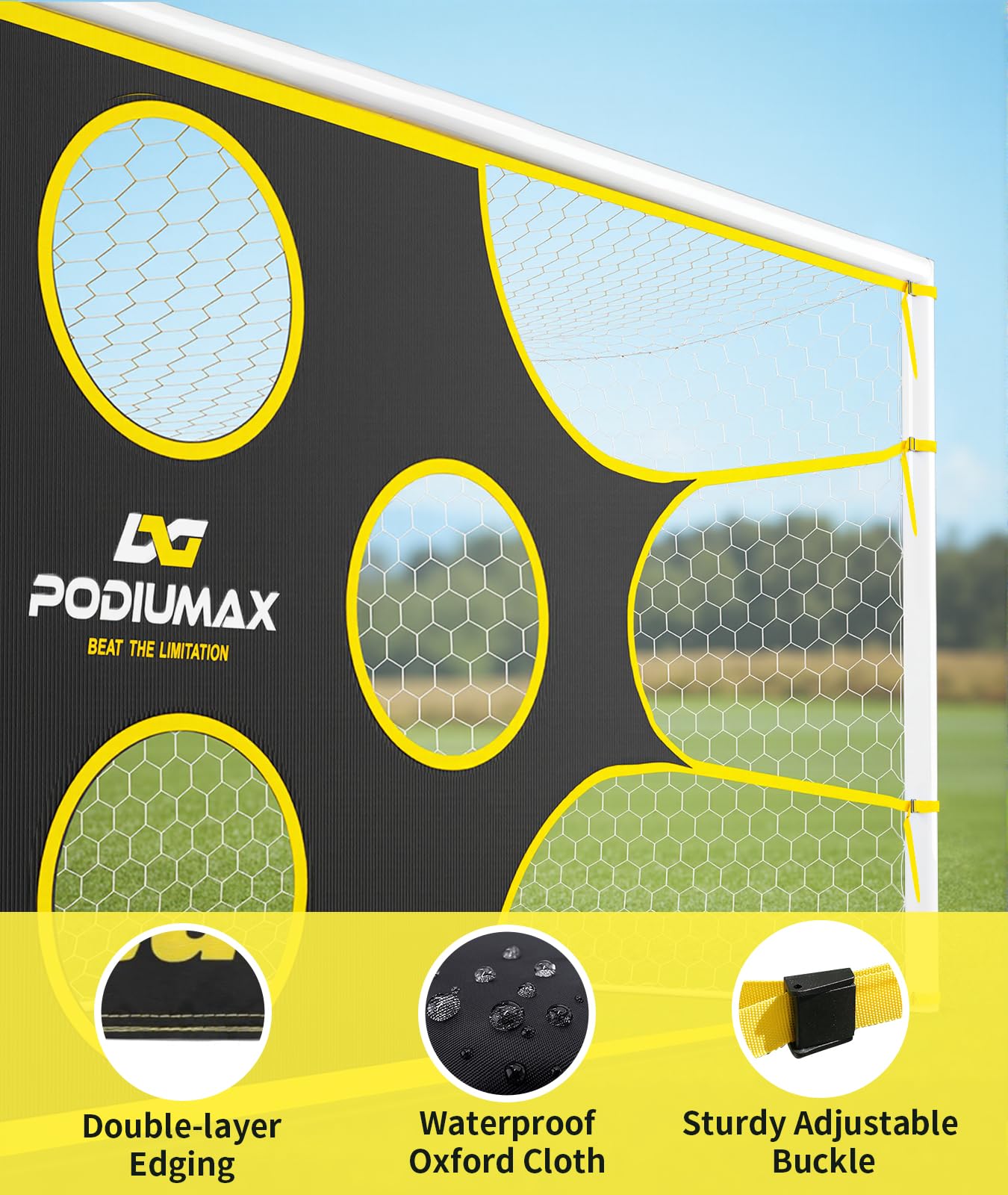 PodiuMax size comparison with player showing 16x7ft scale for realistic game practice