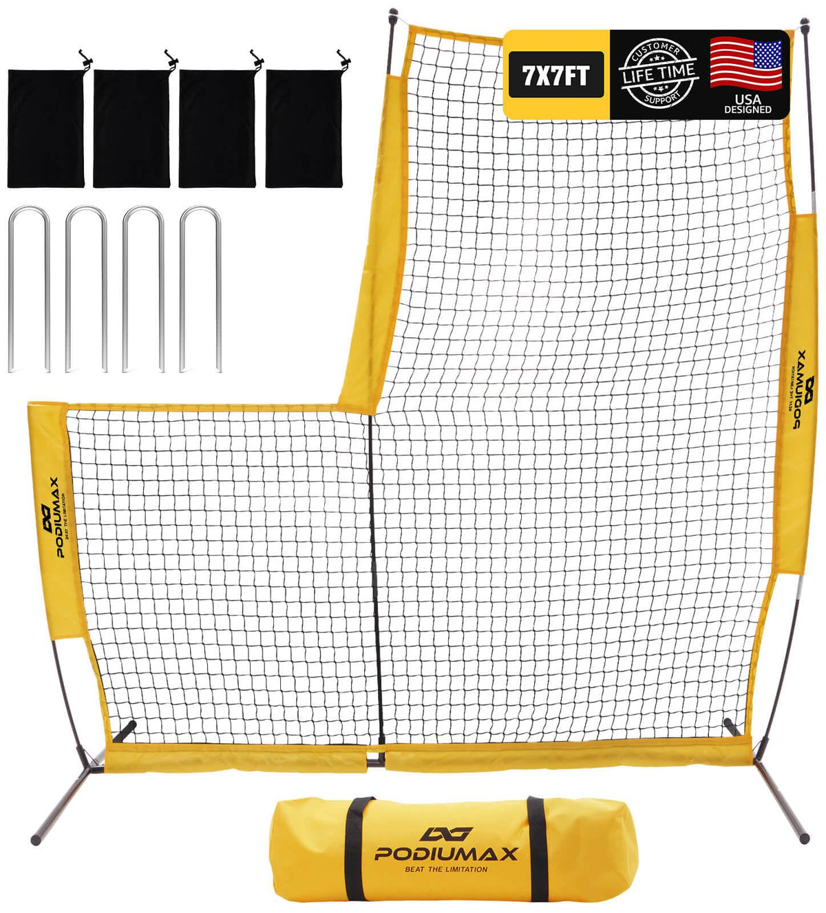PodiuMax L-Screen front view showing full 7x7ft protection and easy pitching access
