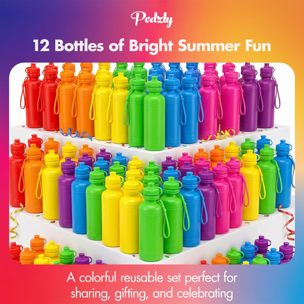 Podzly kids holding bottles at a party illustrating durable, kid-friendly hydration