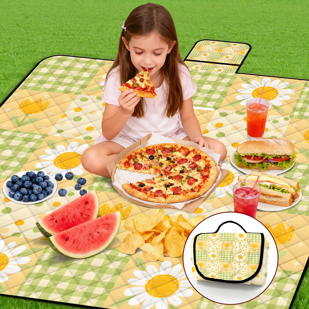 Poedist closeup sunflower print highlighting durable fabric and bright visual appeal