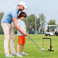 Poen in use indoor practice demo with golfer improving tempo and swing path