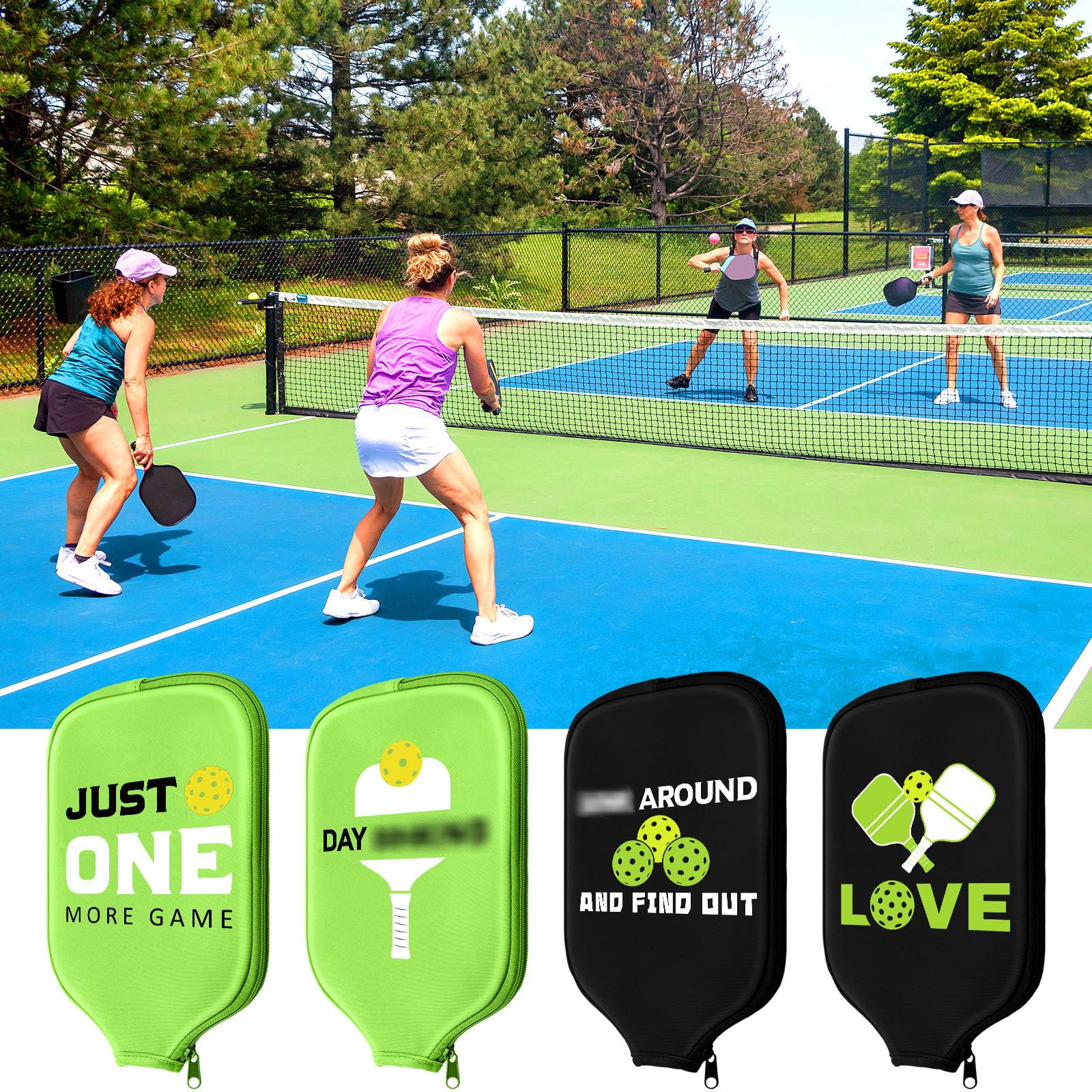 Poen paddle covers beside a court bag illustrating easy transport and storage