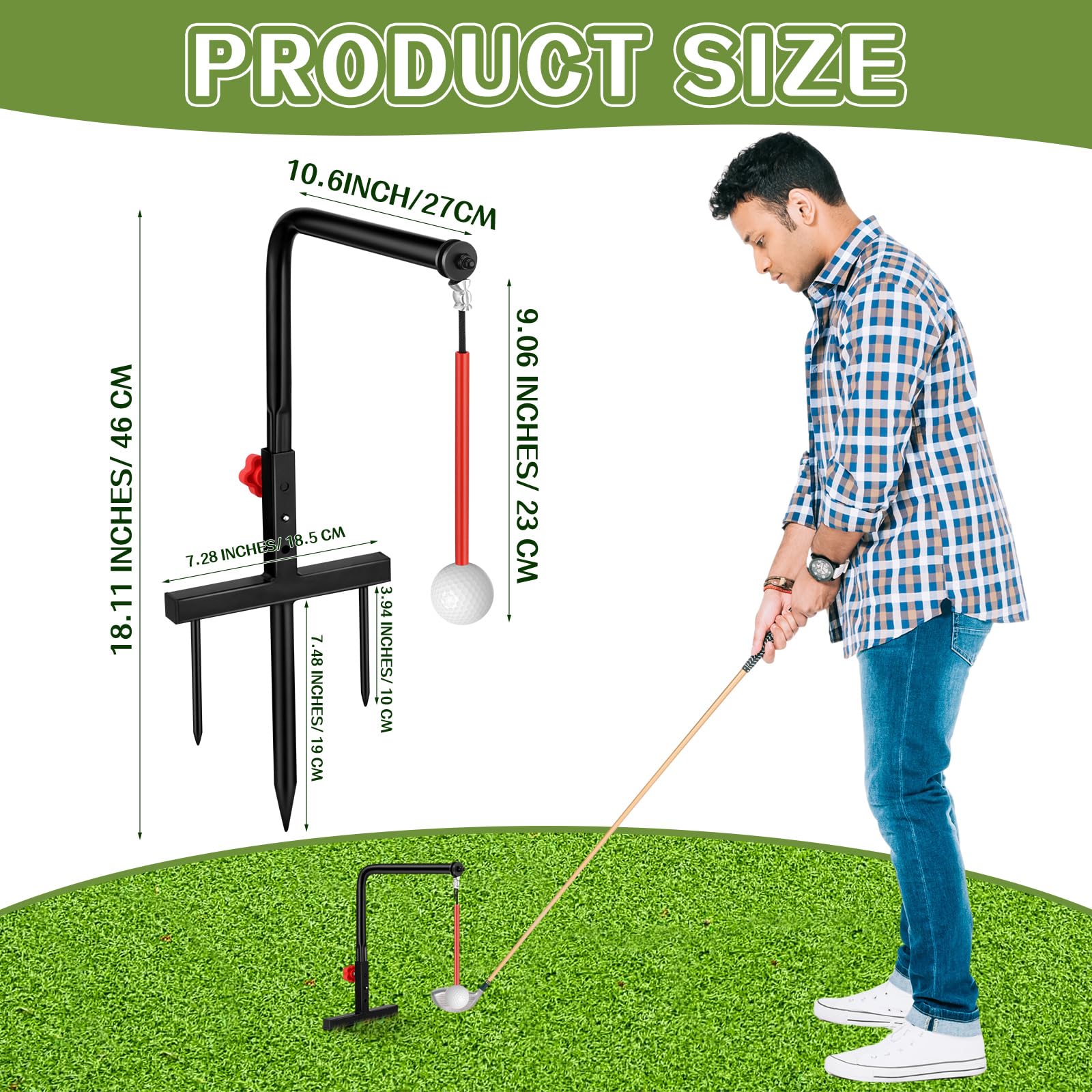 Poen top detail highlighting three height settings for adjustable swing angles
