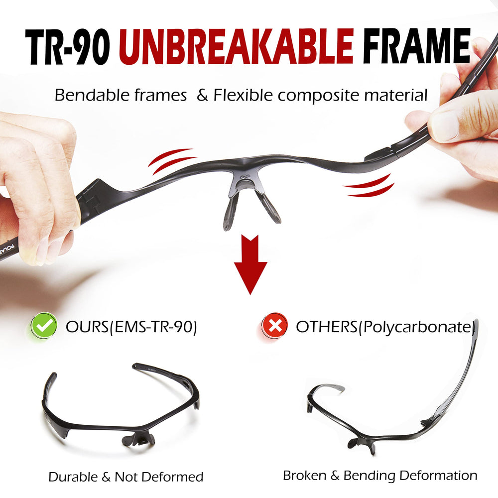 POLARS DESIGN close-up of flexible TR90 frame highlighting durability benefit