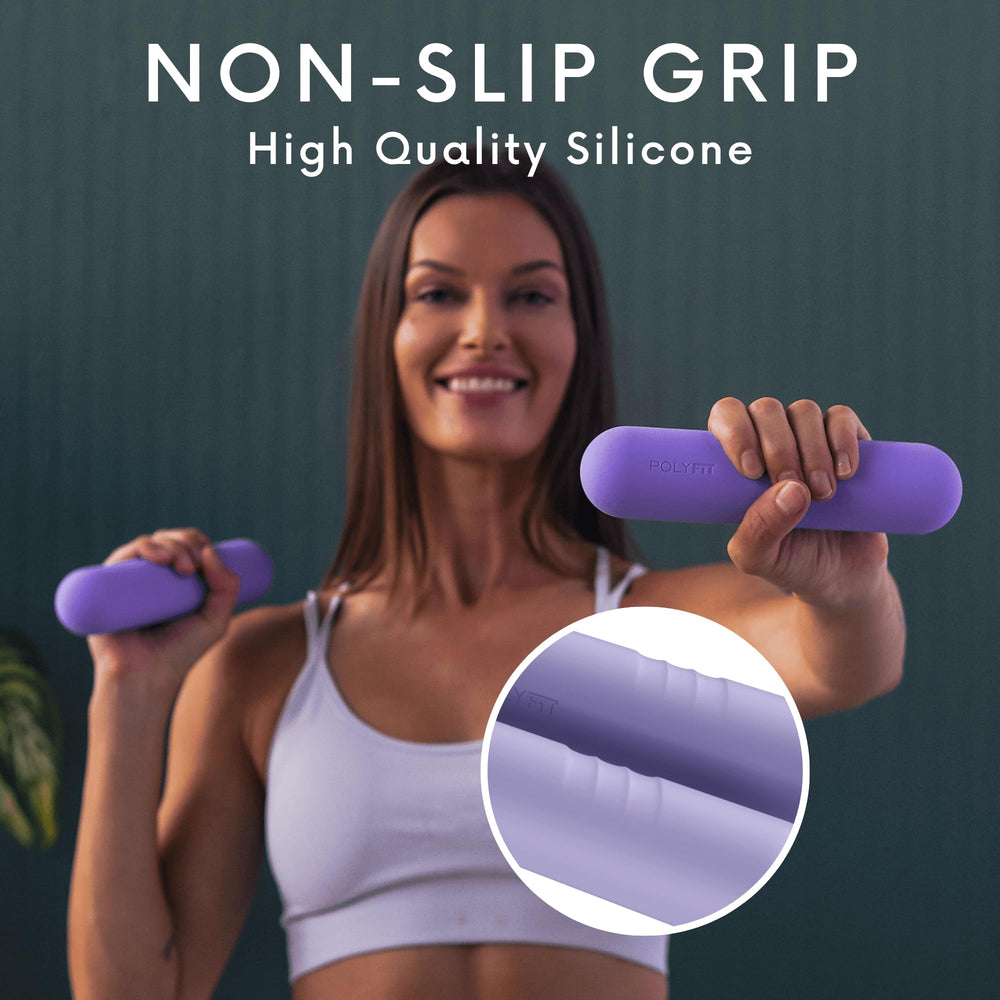 Polyfit dumbbell bars held in hand demonstrating secure grip and ergonomic fit benefit