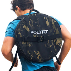 Polyfit PL8 front view black camo showing sleek pack and secure plate placement for versatile training