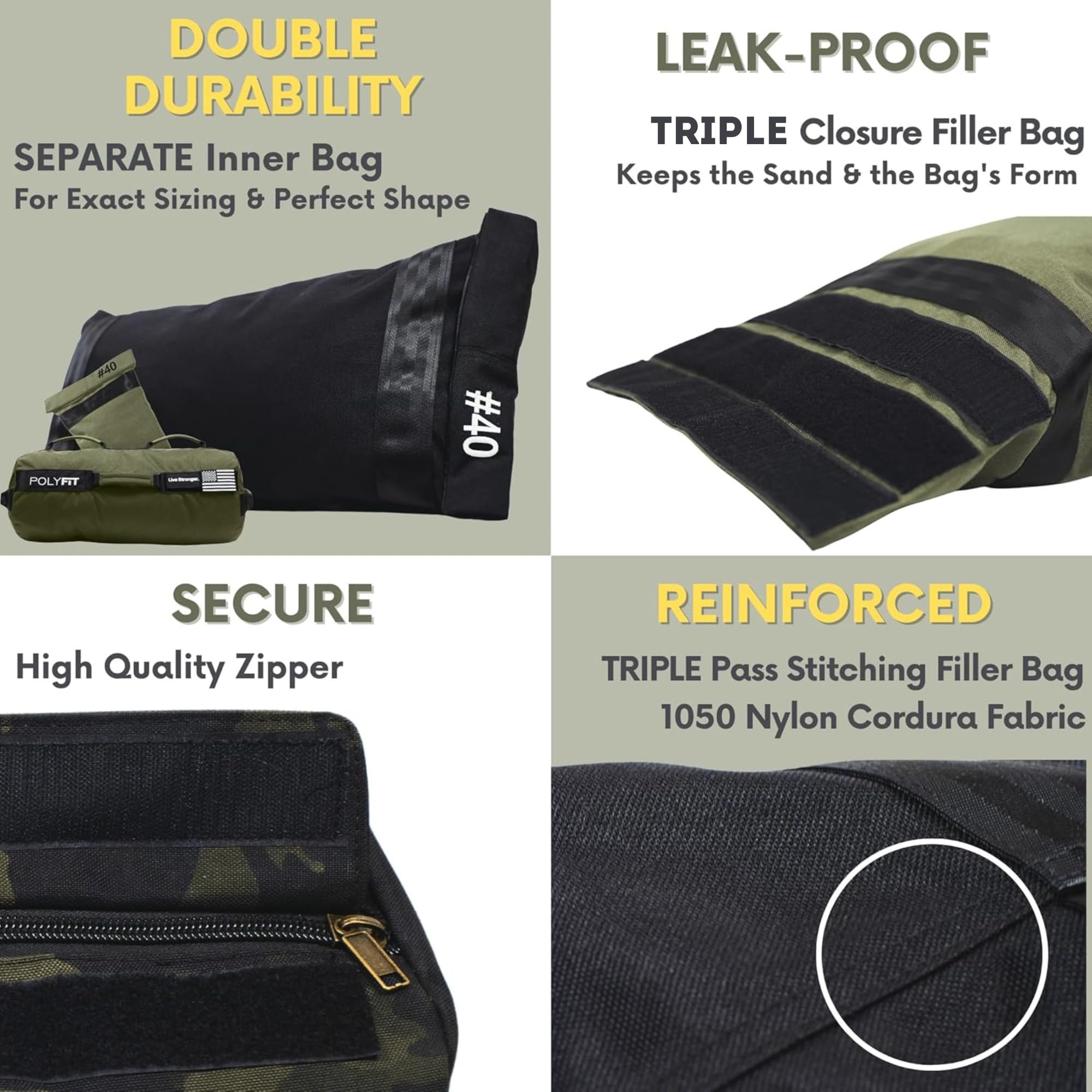 Polyfit sandbag pro close-up of 1050 Nylon Cordura fabric highlighting abrasion resistance