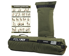 Polyfit sandbag pro front view showing green shell and 80LB capacity benefit durability