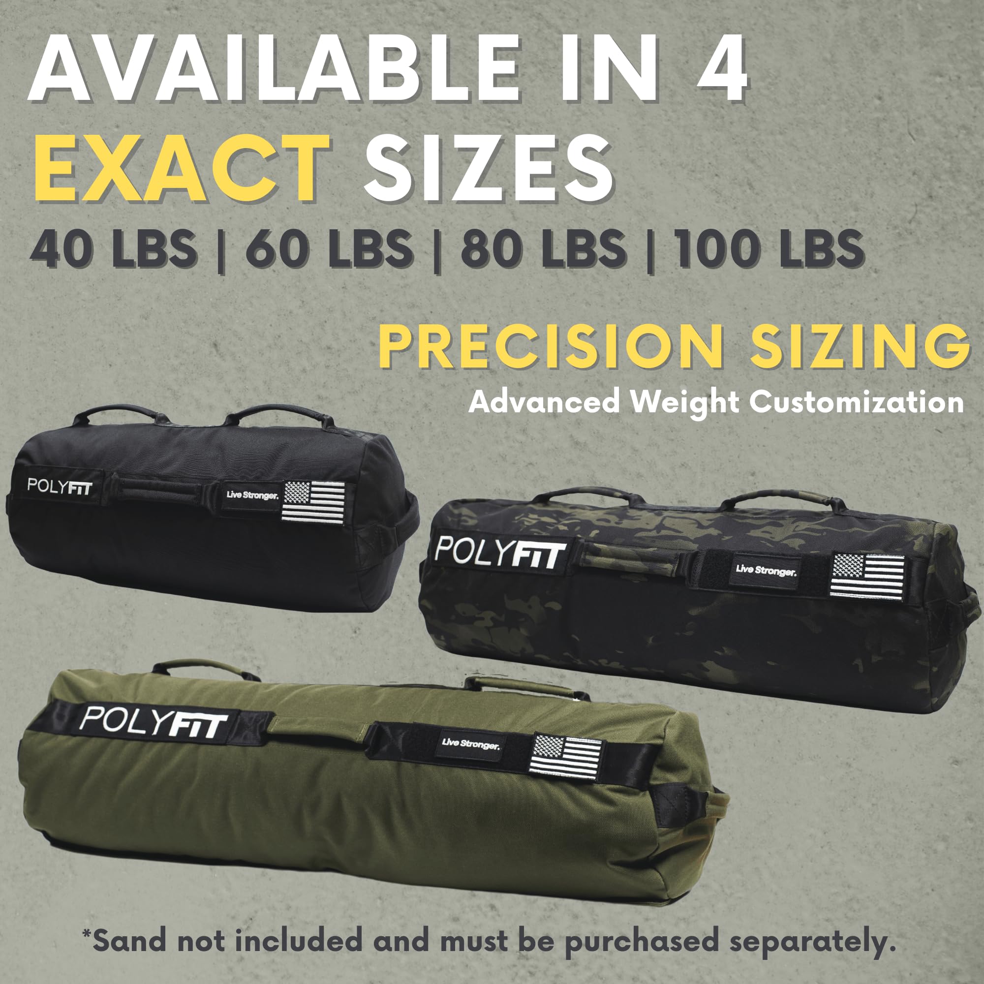 Polyfit sandbag pro handle layout showing seven grips for versatile exercise options