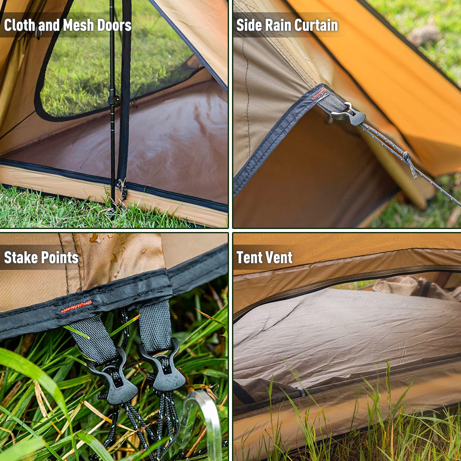 POMOLY tent pitched with tarp poles for quick lightweight setup