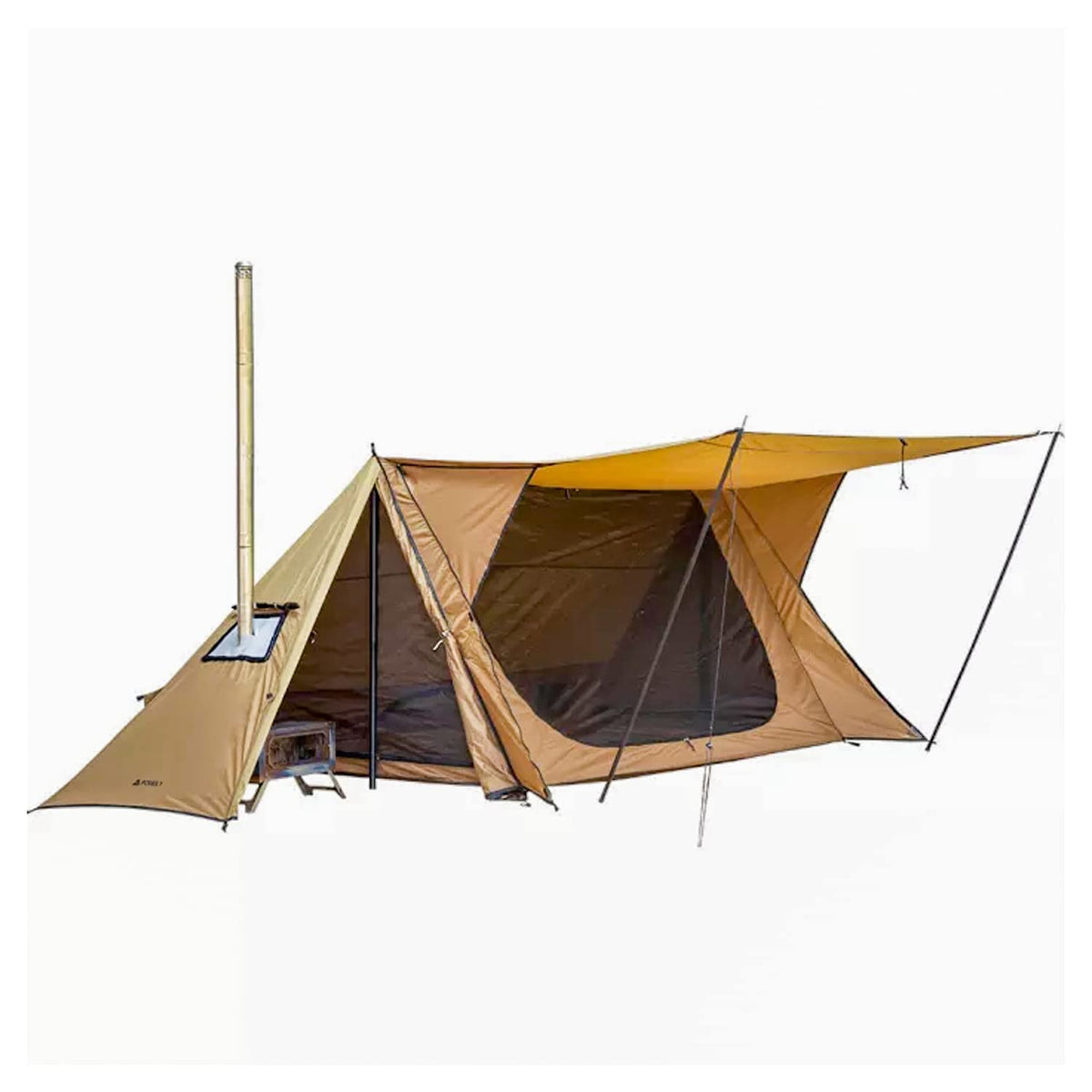 POMOLY front view showing tent entrance and weather protection benefit