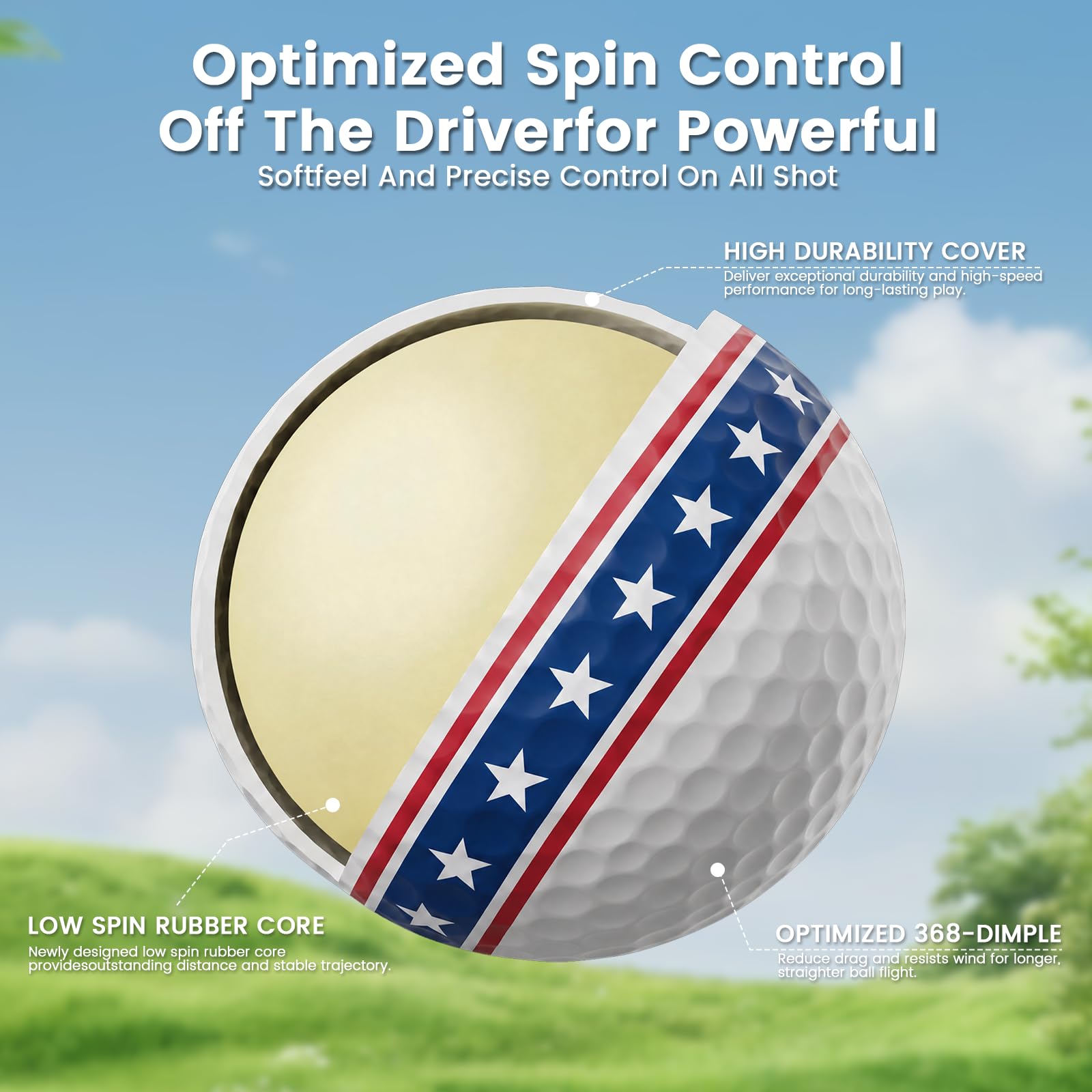 Ponsonbay golf ball resting in grass illustrating durable playable performance