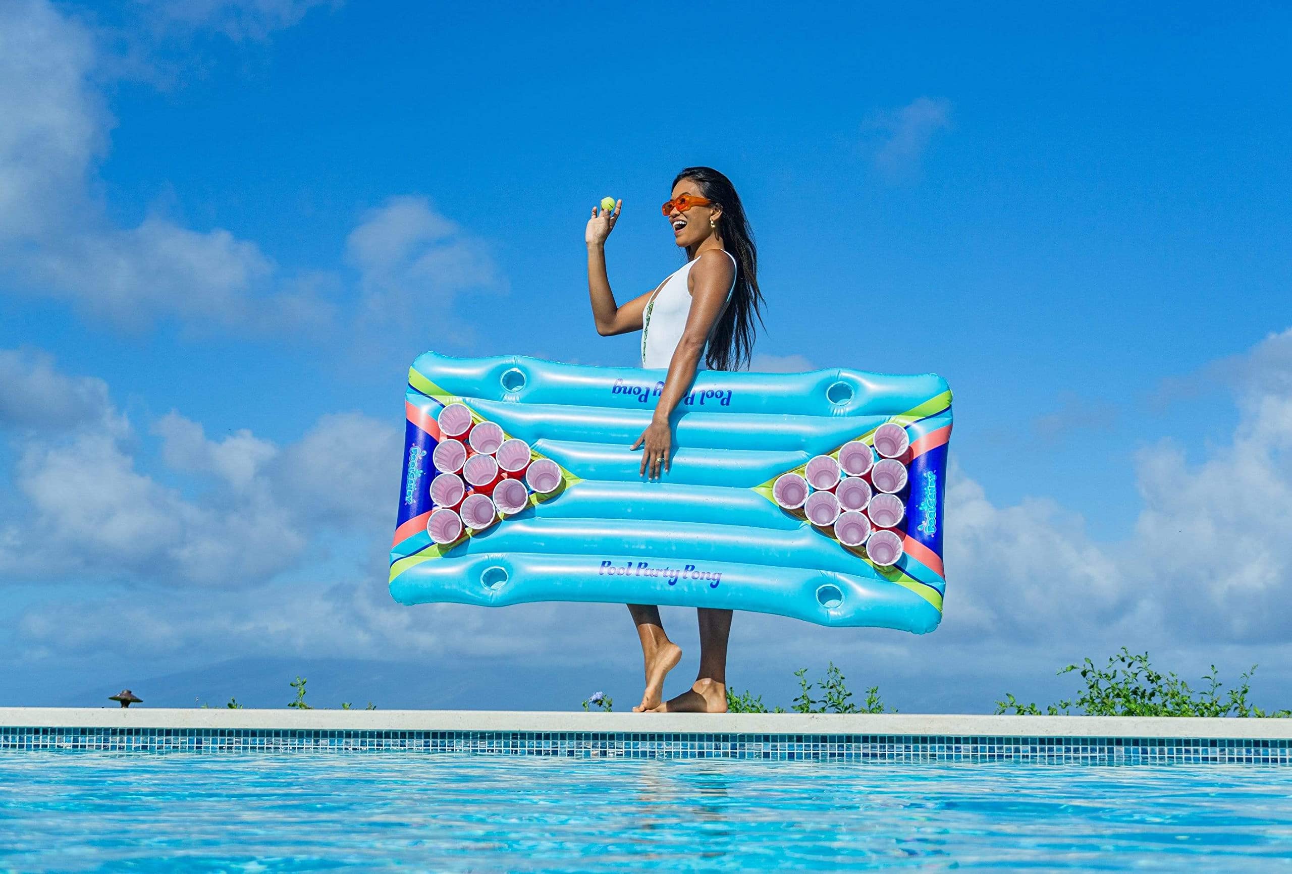 Poolcandy floating in a pool during play, promotes easy water use