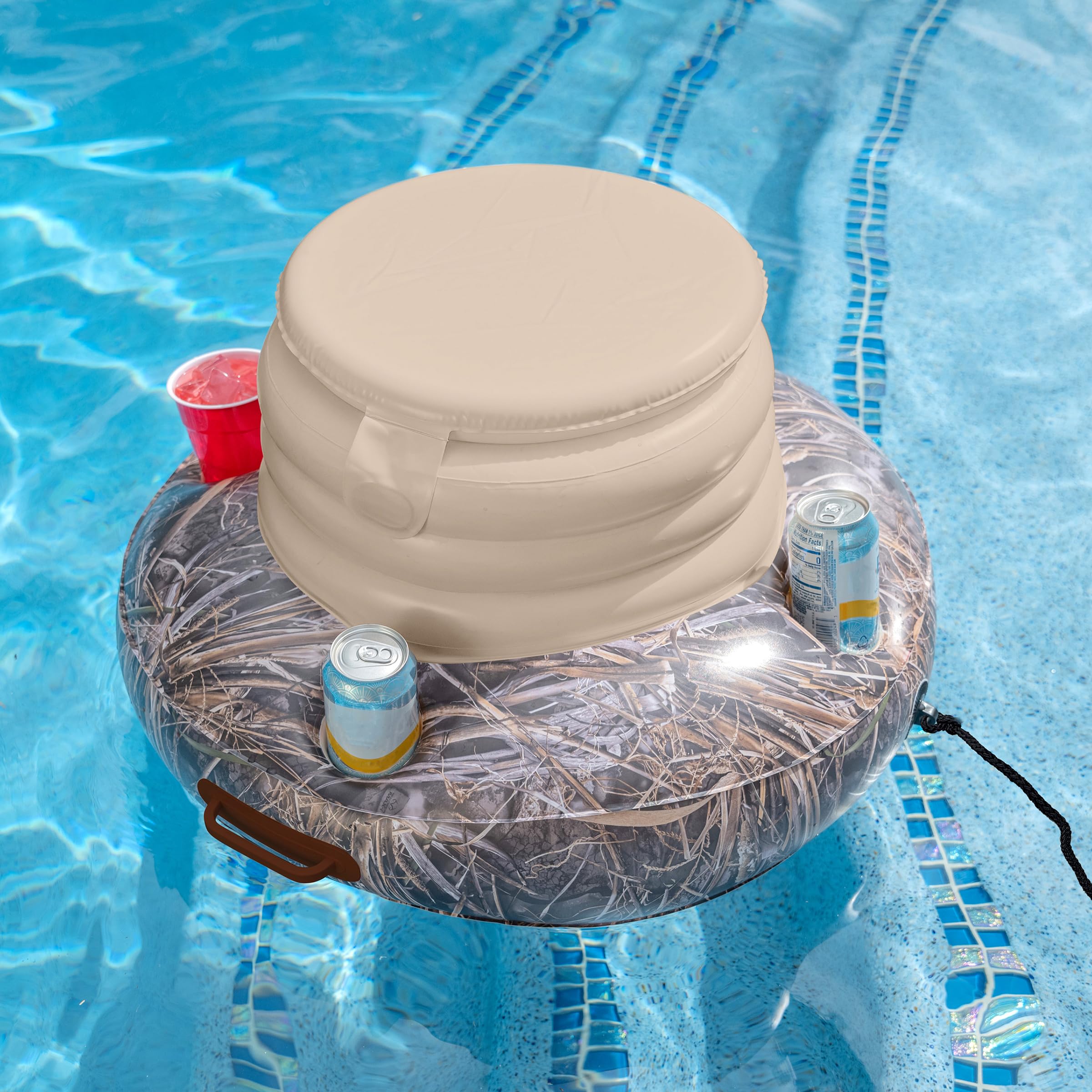 PoolCandy Realtree Max-7 close-up of built-in cup holders keeping drinks secure and reducing spills