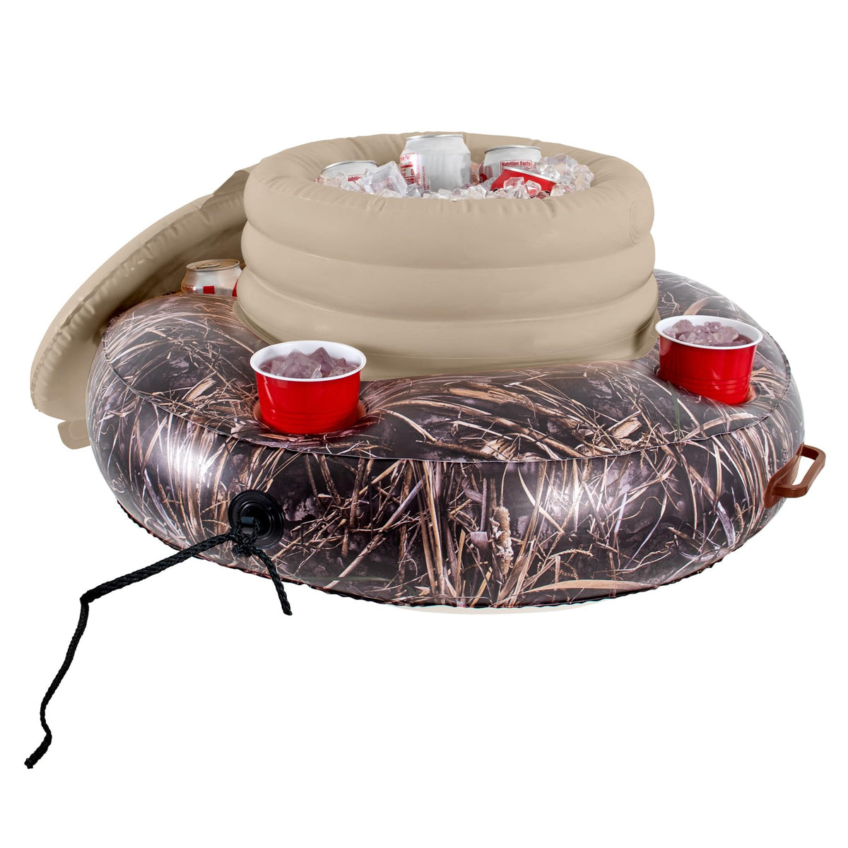 PoolCandy Realtree Max-7 front view showing camo design and wide floating platform with benefit of easy access