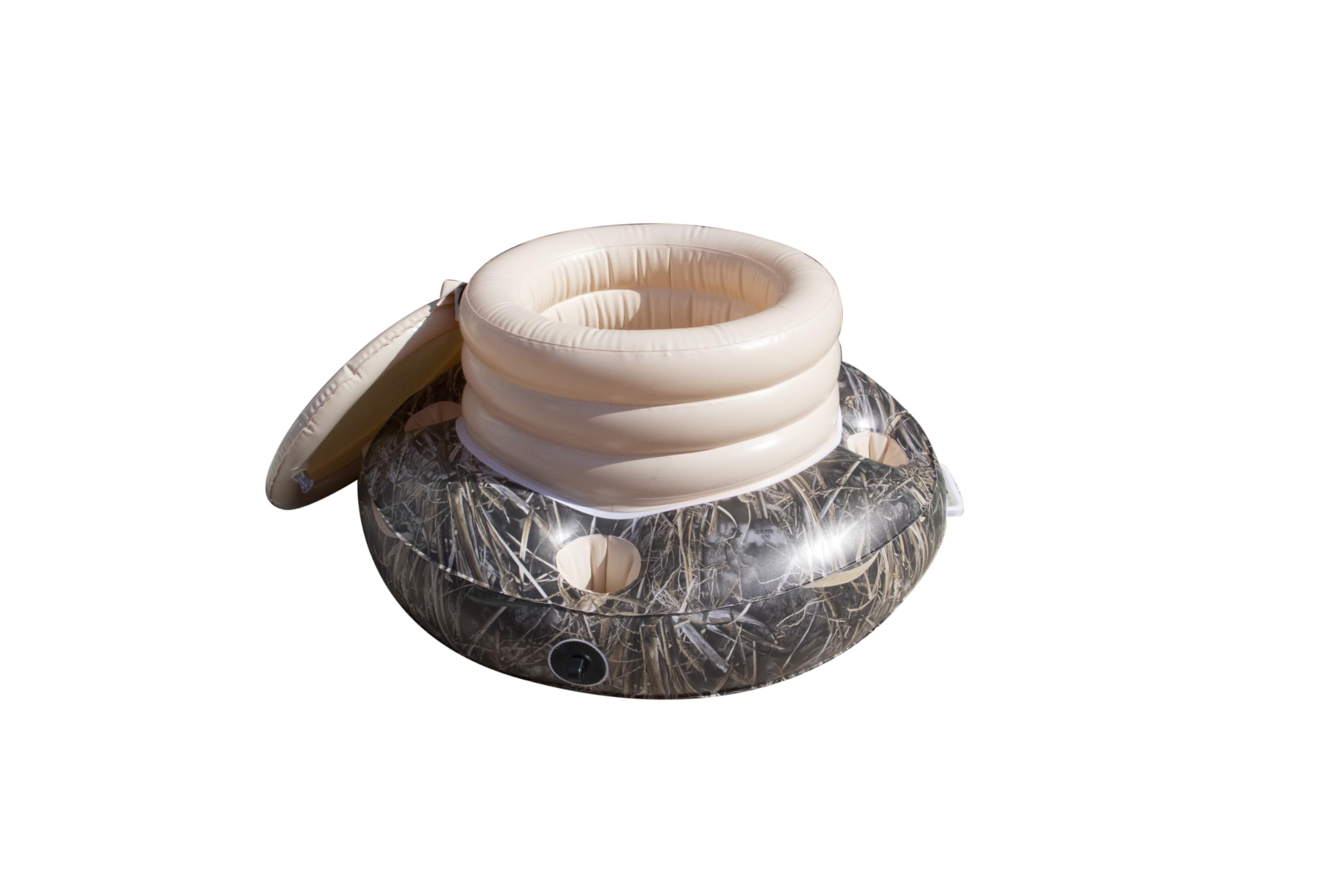 PoolCandy Realtree Max-7 size comparison beside an inflatable tube showing large 48-inch capacity