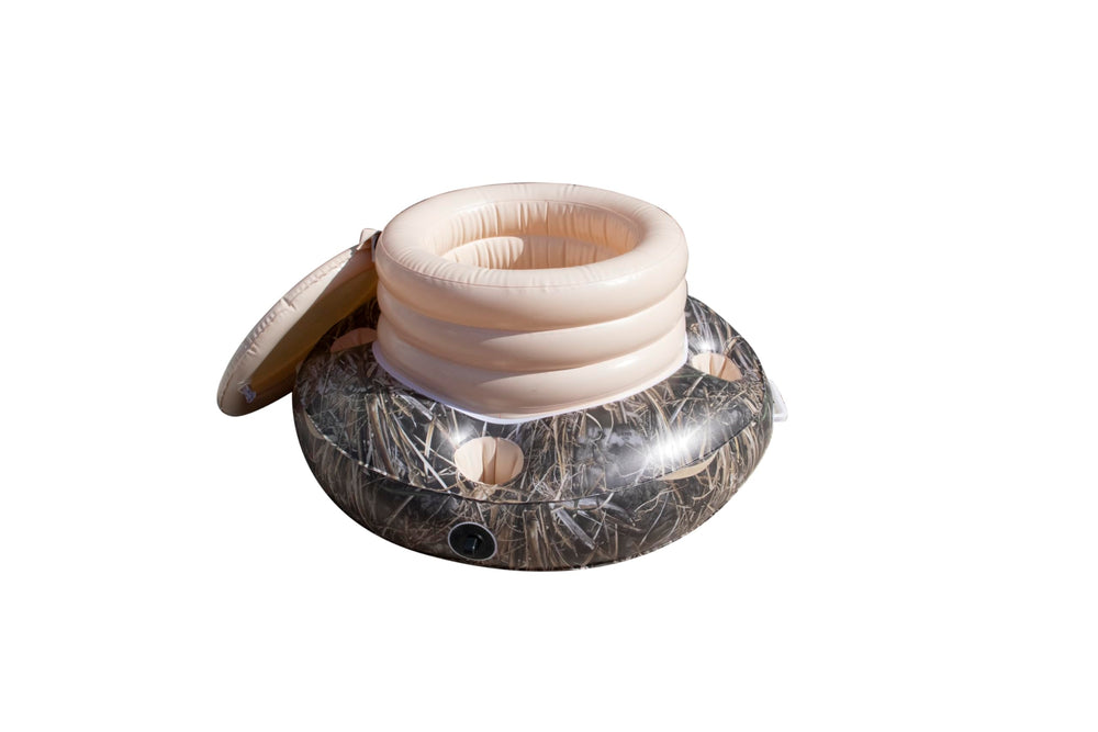 PoolCandy Realtree Max-7 size comparison beside an inflatable tube showing large 48-inch capacity