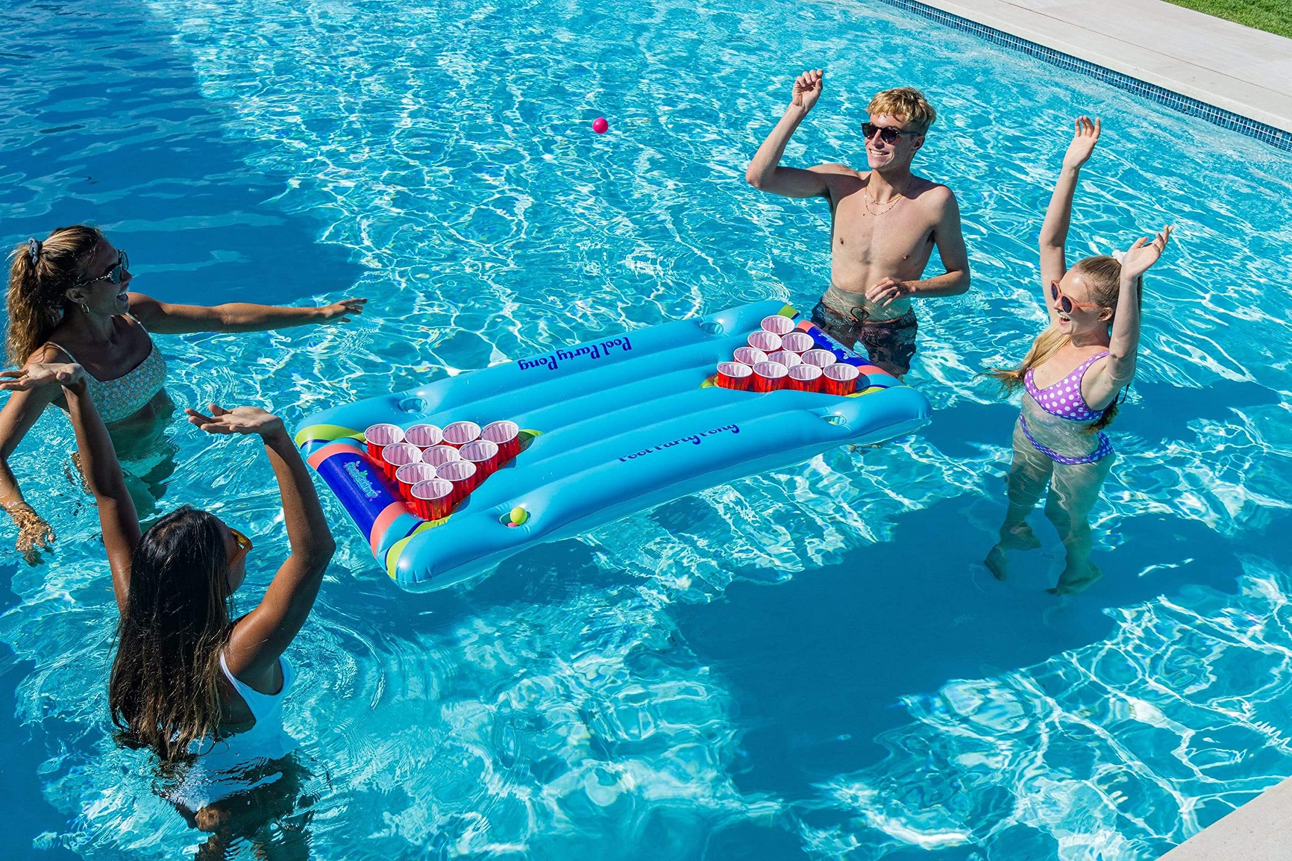 Poolcandy side view with drink holders, keeps drinks secure