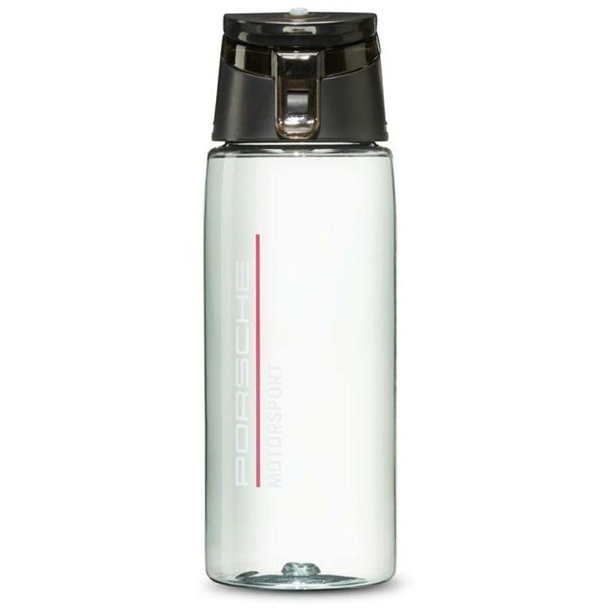 Porsche Motorsport water bottle front view showing sleek smokey finish and 600 ml capacity benefit