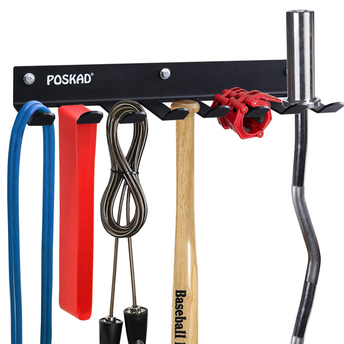Poskad front view wall-mounted rack showing 8 hooks and space-saving benefit