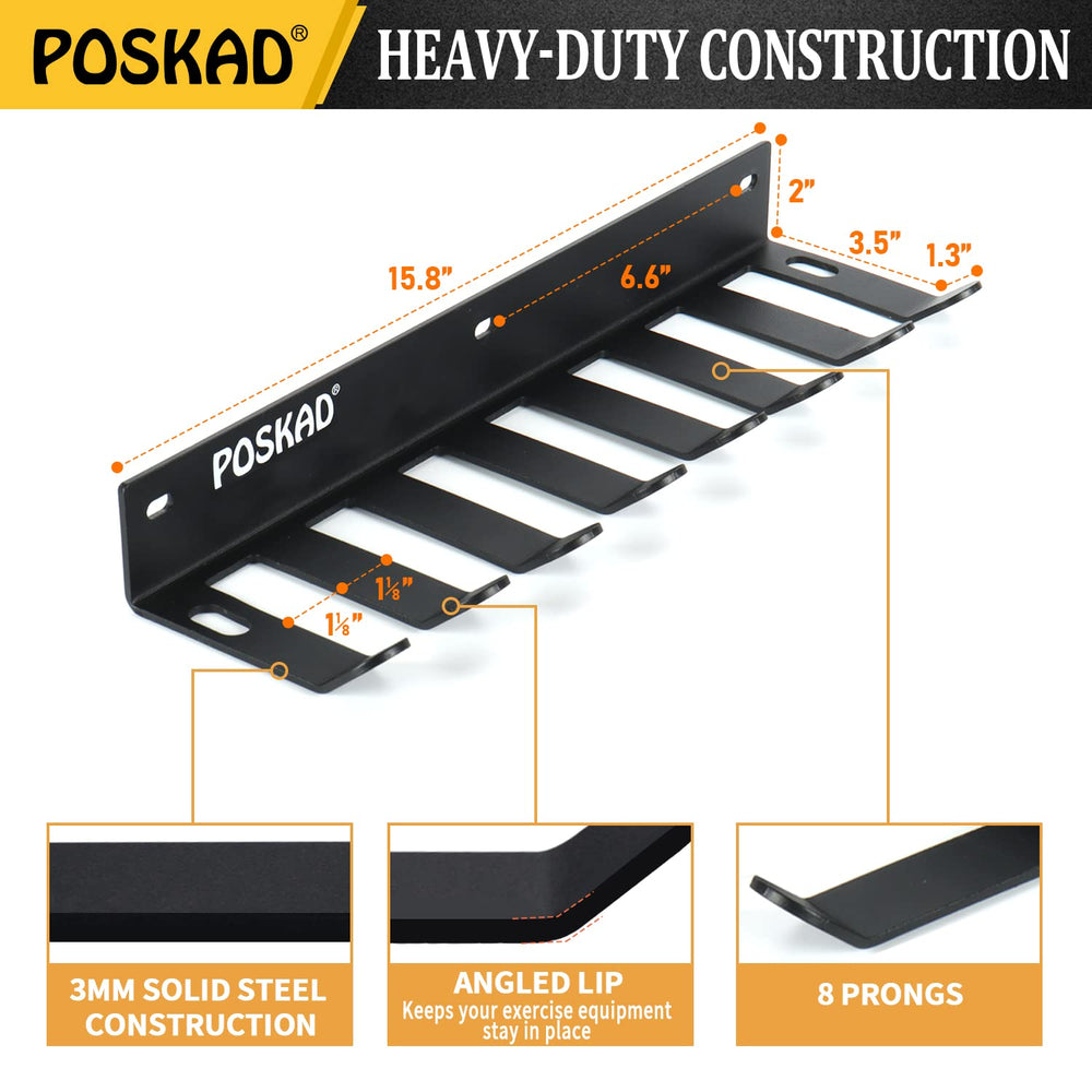 Poskad rack in garage gym lifestyle scene demonstrating tidy organization benefit