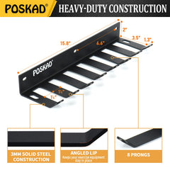 Poskad rack in garage gym lifestyle scene demonstrating tidy organization benefit