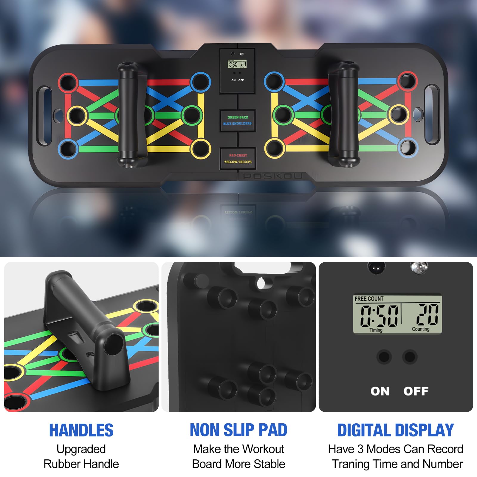 POSKOU surface texture and non-slip feet providing secure grip benefit