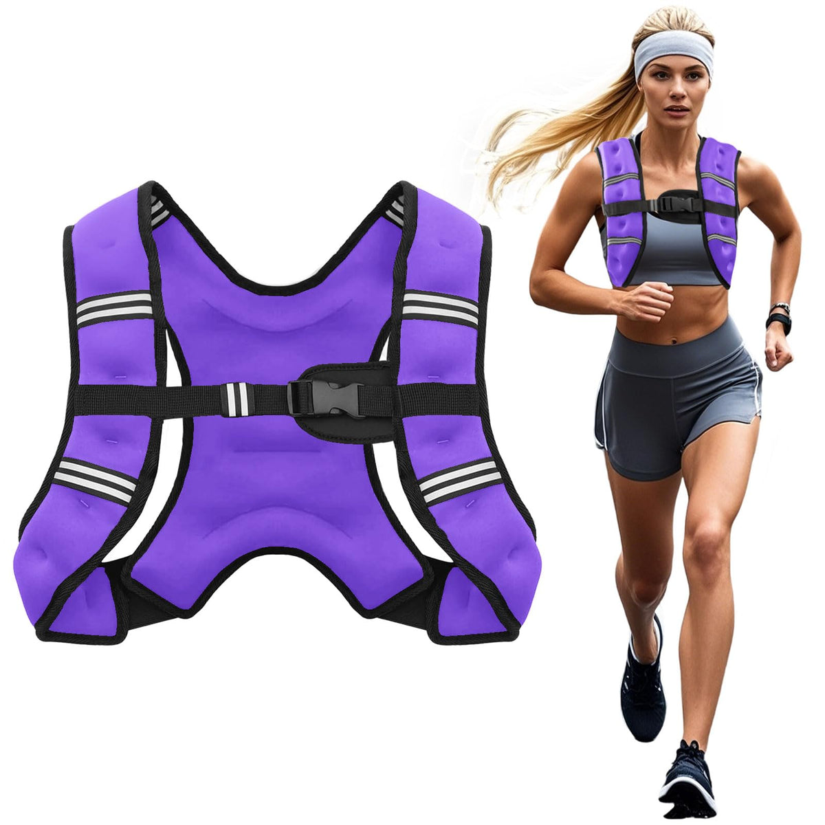Poudee front view purple vest showing snug fit and balanced resistance