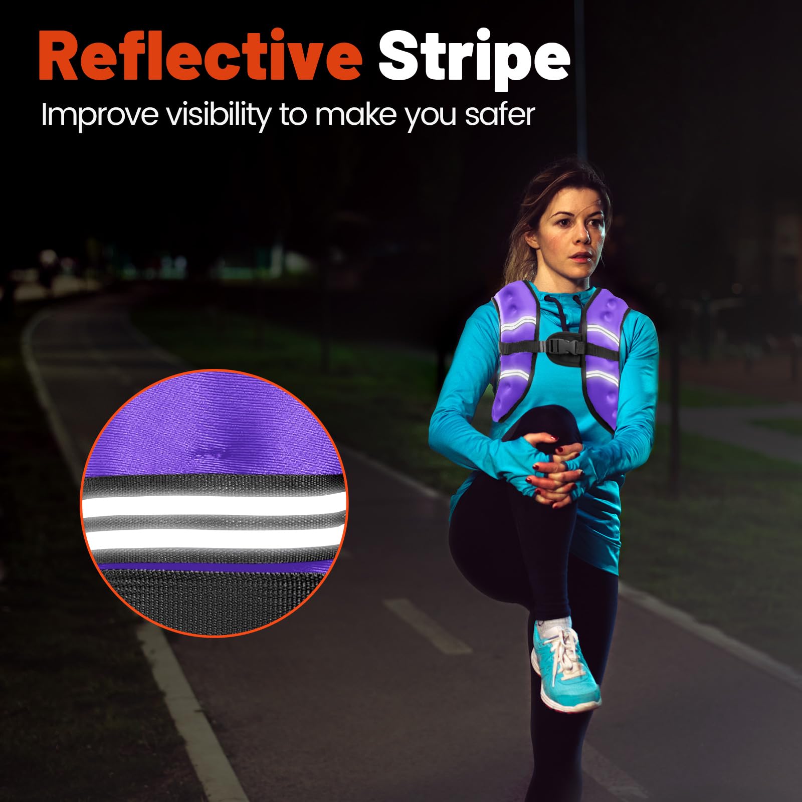 Poudee reflective stripe detail improving visibility during low-light runs