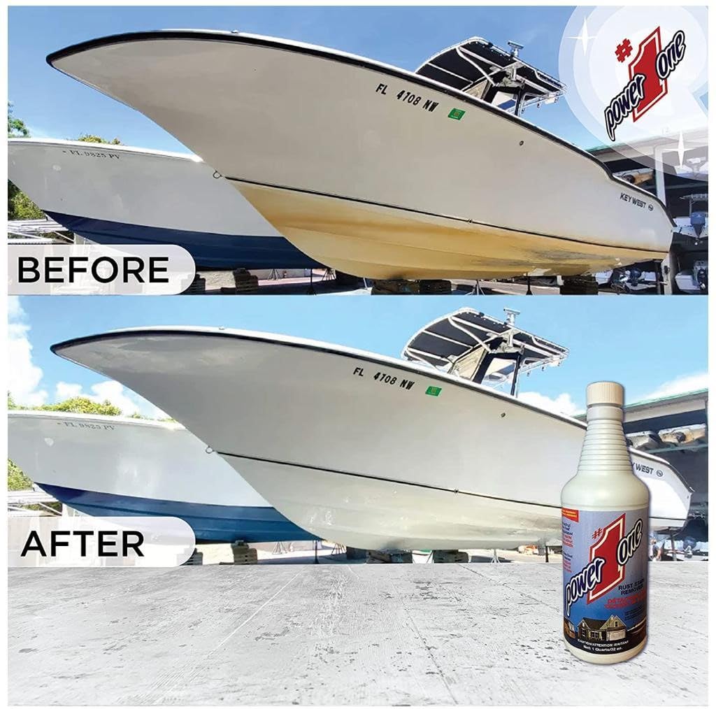 Power #1 One before and after hull comparison showing stain removal benefit