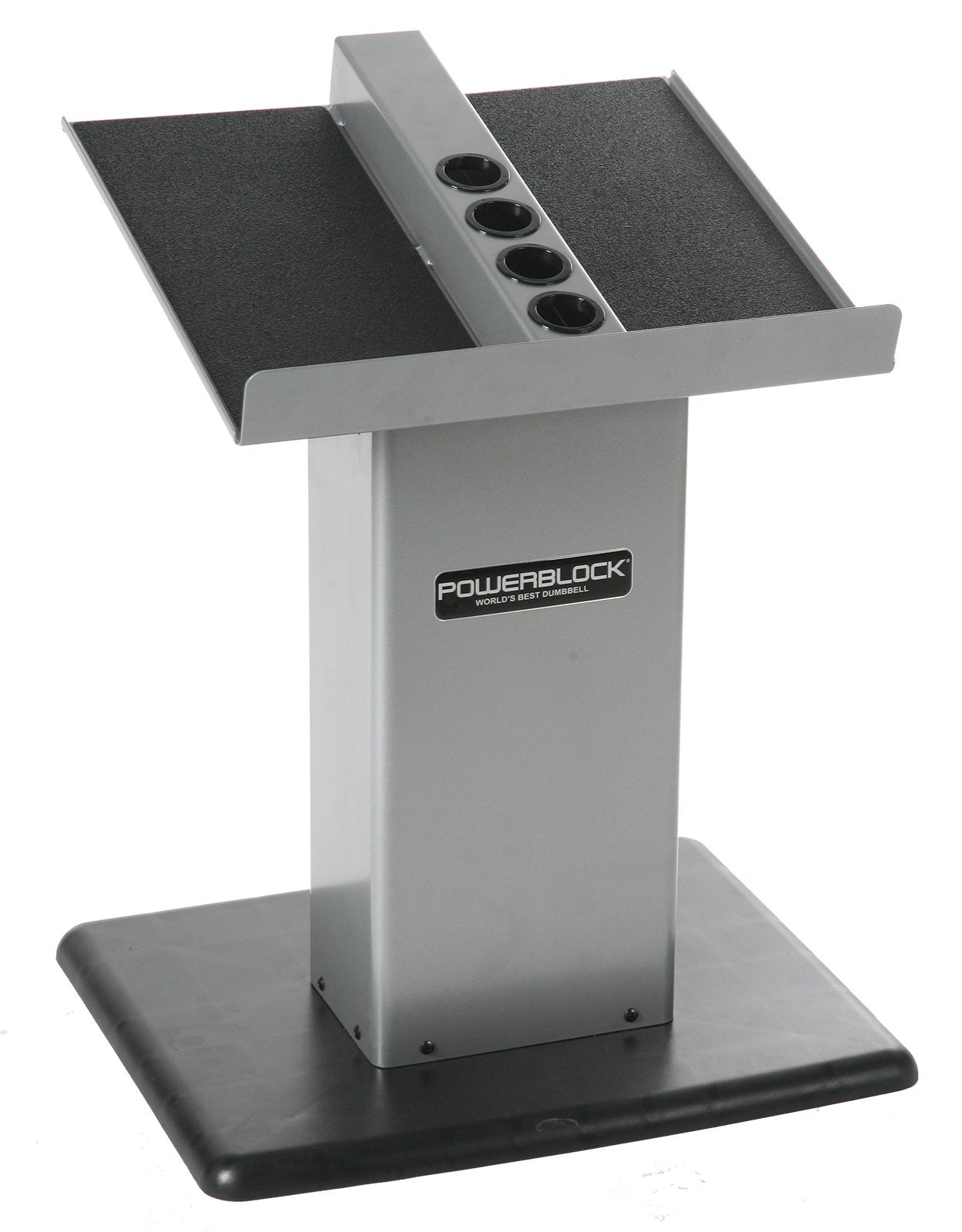POWERBLOCK front view of stand showing stable base and clean storage benefit