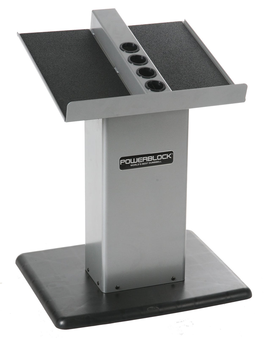 POWERBLOCK front view of stand showing stable base and clean storage benefit