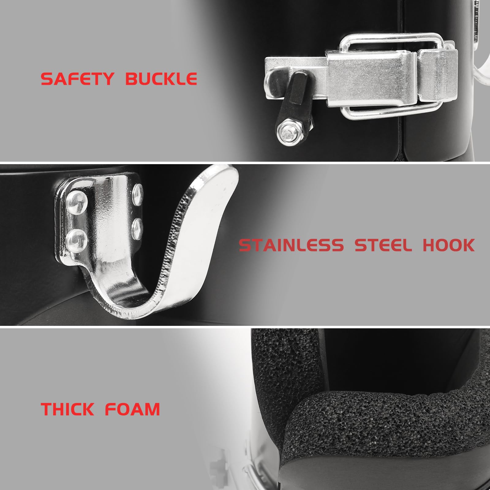powerfeng metal hook and safety lock detail, durable load‑bearing benefit