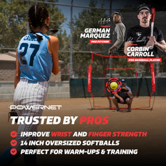 PowerNet close-up of raised red seams and leather texture improving grip feedback