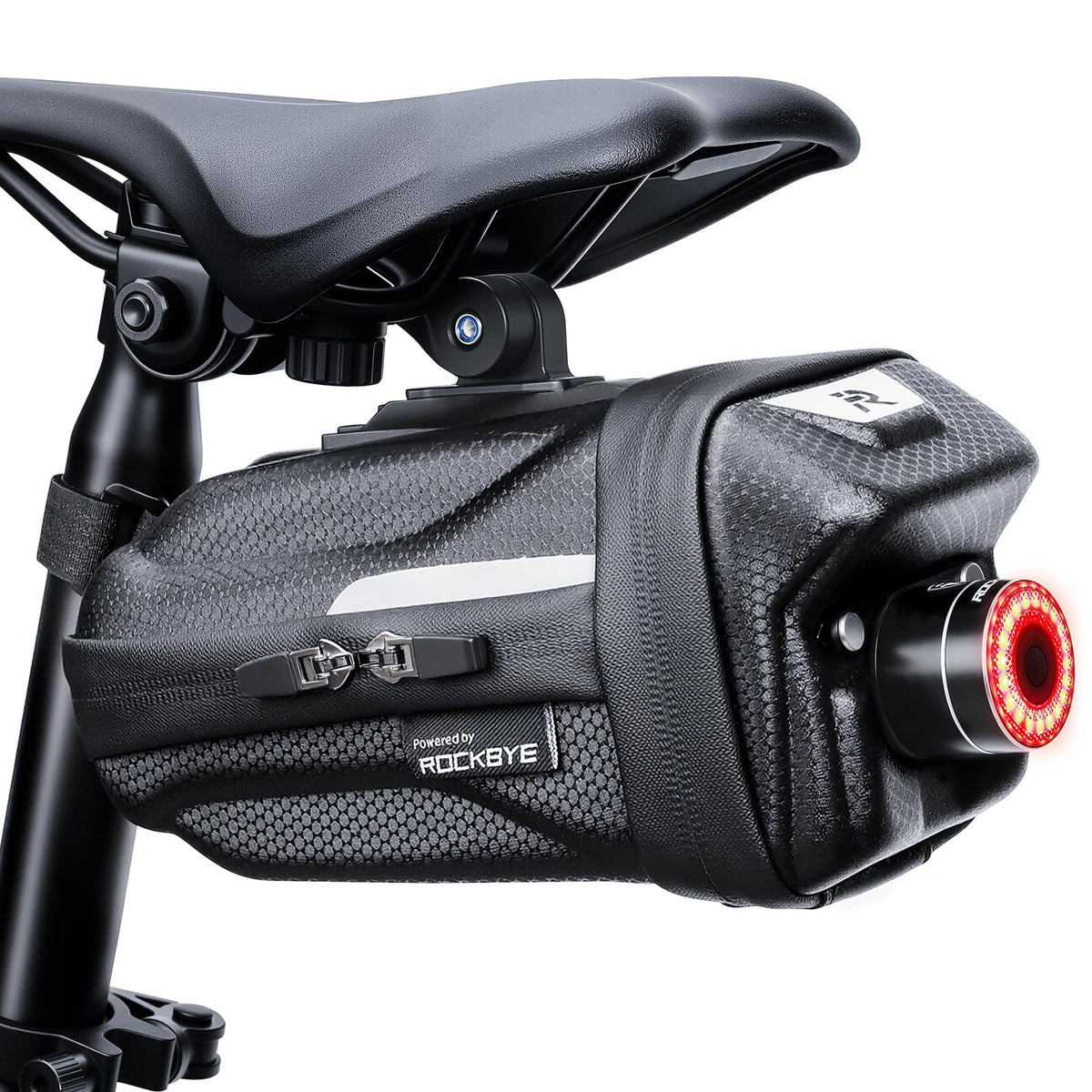 POWVINE front view of saddle bag showing compact storage and aerodynamic benefit