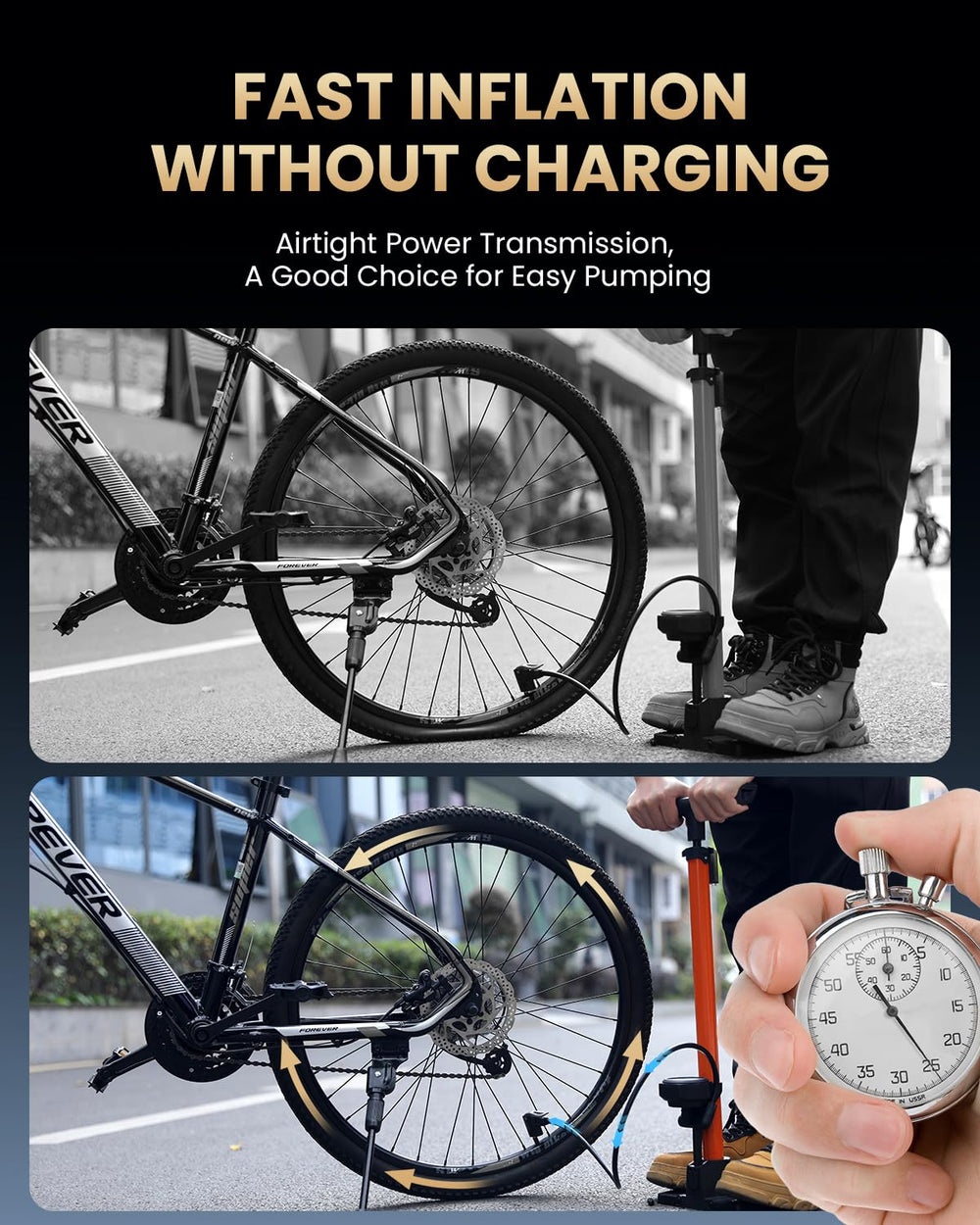 POWVINE long hose and included adapters spread out benefit: inflates bikes and balls