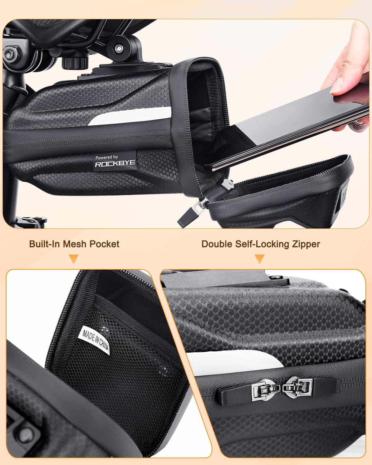 POWVINE waterproof zipper close-up showing water resistance to protect contents
