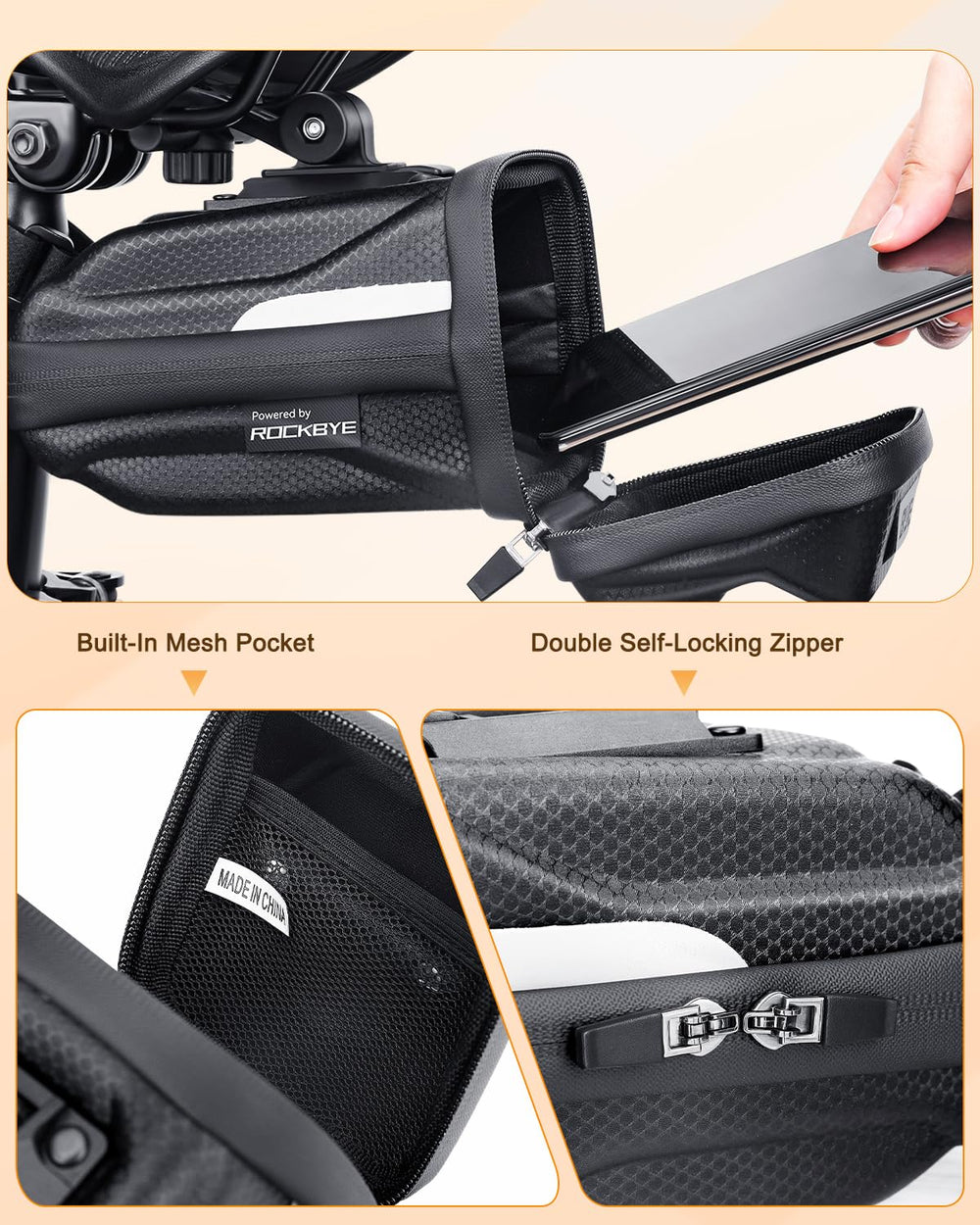 POWVINE waterproof zipper close-up showing water resistance to protect contents