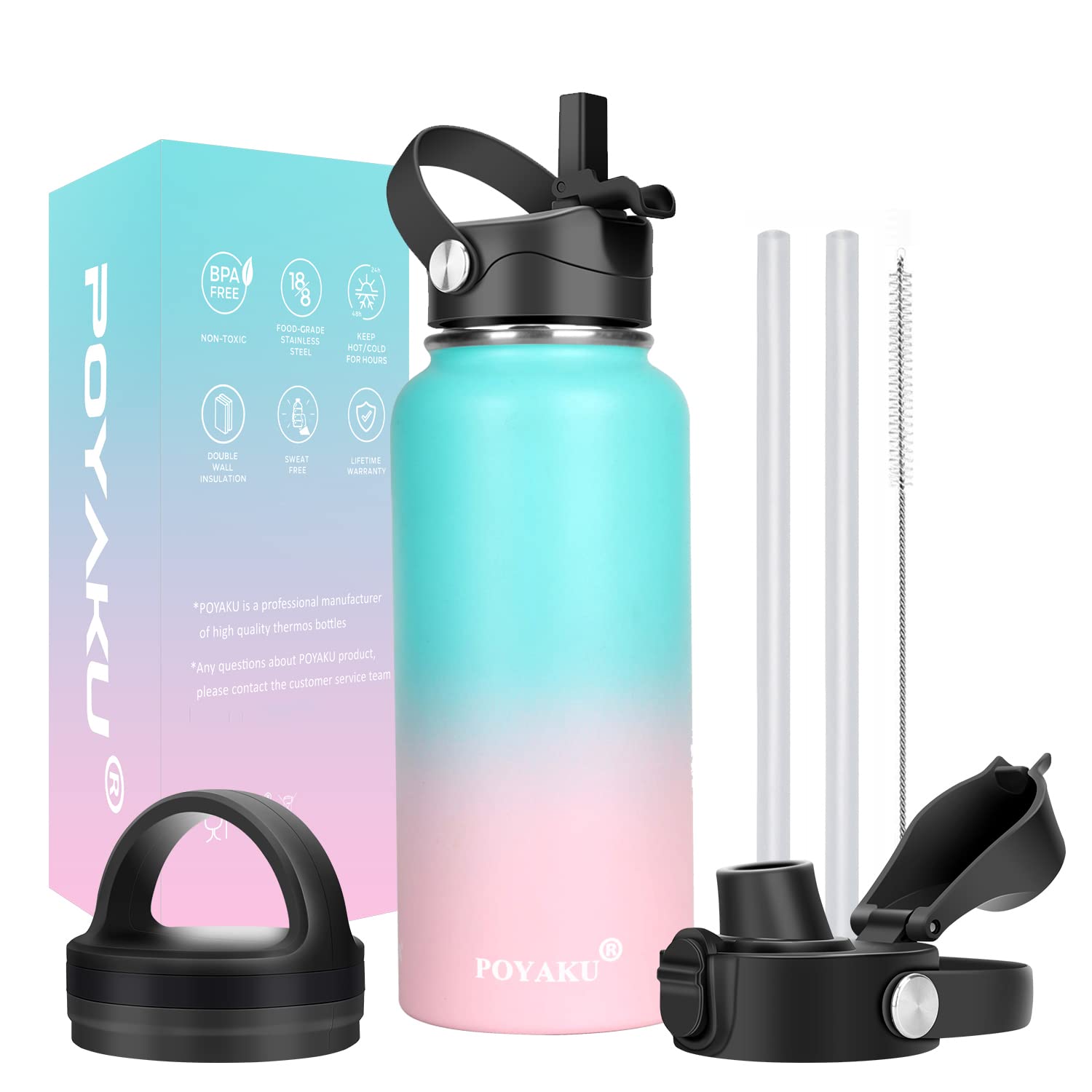 POYAKU bubble gum front view showing bottle and color, durable everyday hydration