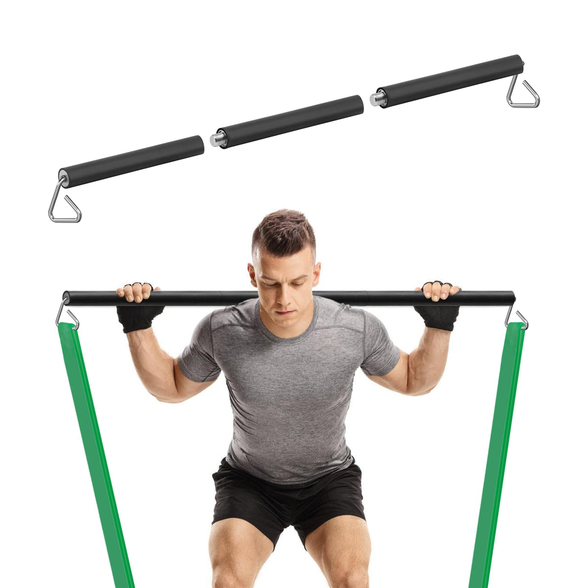 Prebene resistance bar front view showing full-length steel shaft and grips, clear form and stability