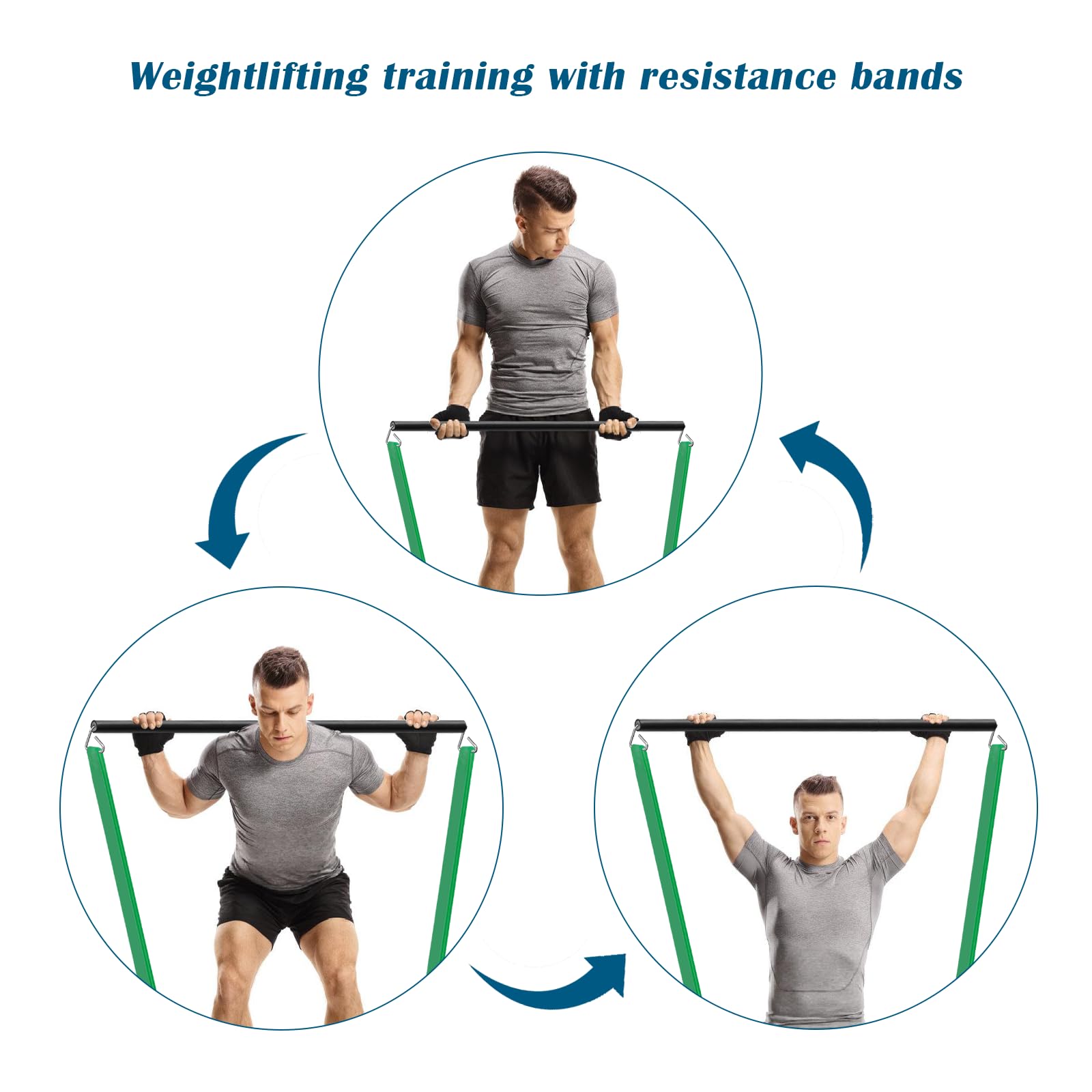 Prebene bar in use with loop bands during a standing row, effective full-body loading
