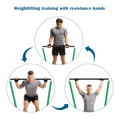 Prebene bar in use with loop bands during a standing row, effective full-body loading