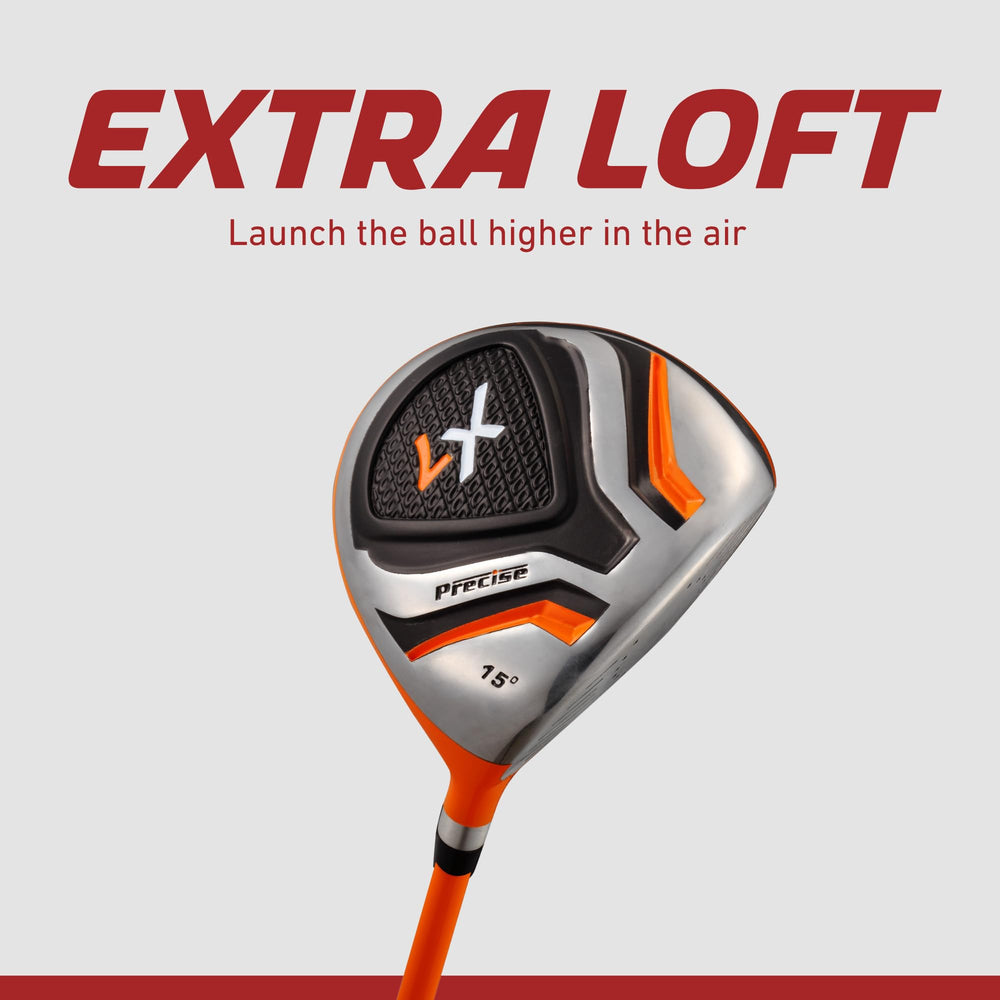 Precise X7 oversized driver head detail illustrating forgiving sweet spot for beginners