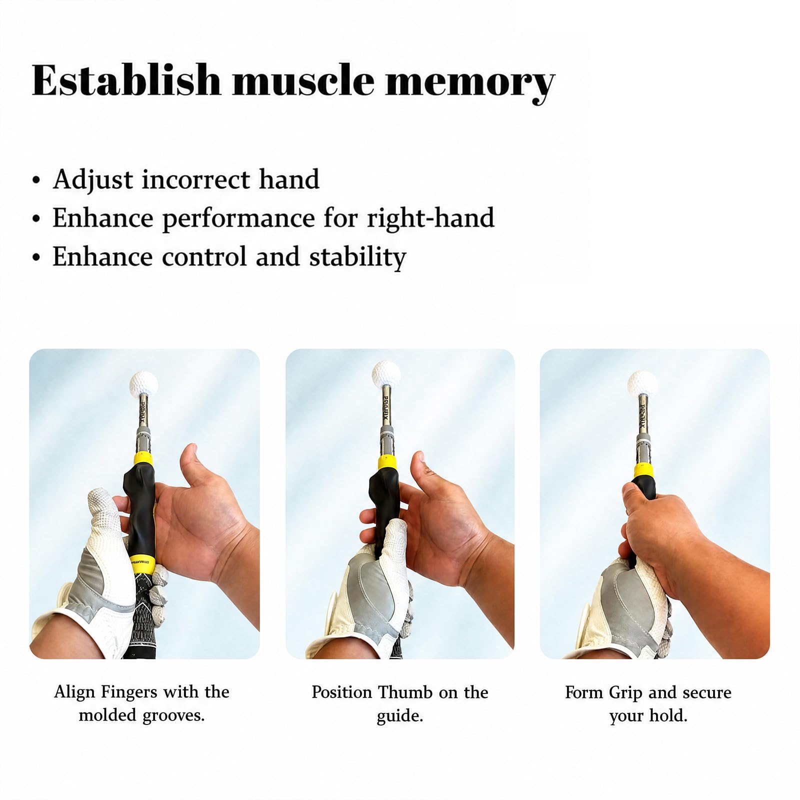 Prennaxi detachable grip fitted on a driver, ensures consistent hand position transfer