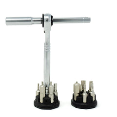 Prestacycle front view kit showing ratchet, extension and bits for versatile repairs