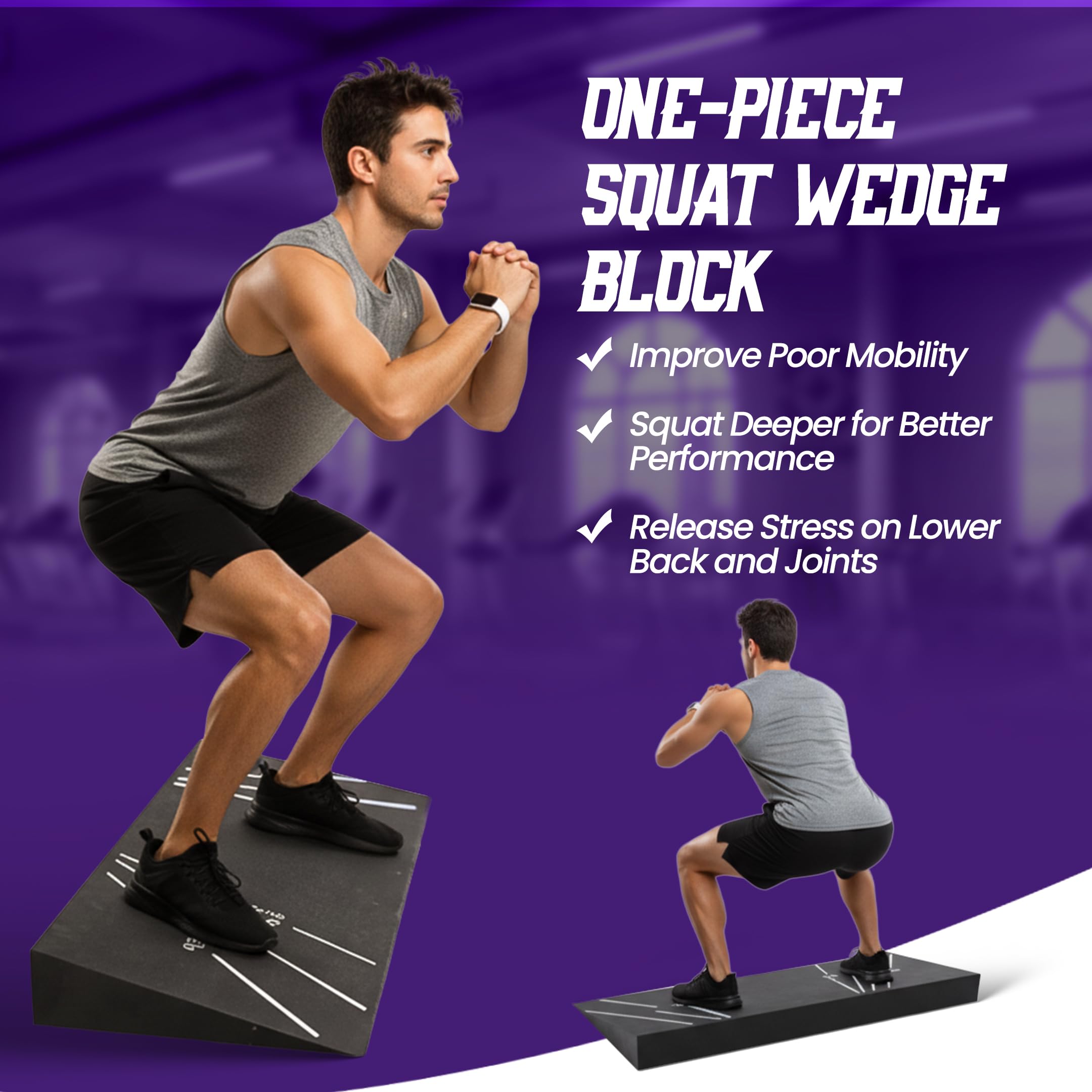 PREXIFY wedge in use under heels during back squat for improved posture