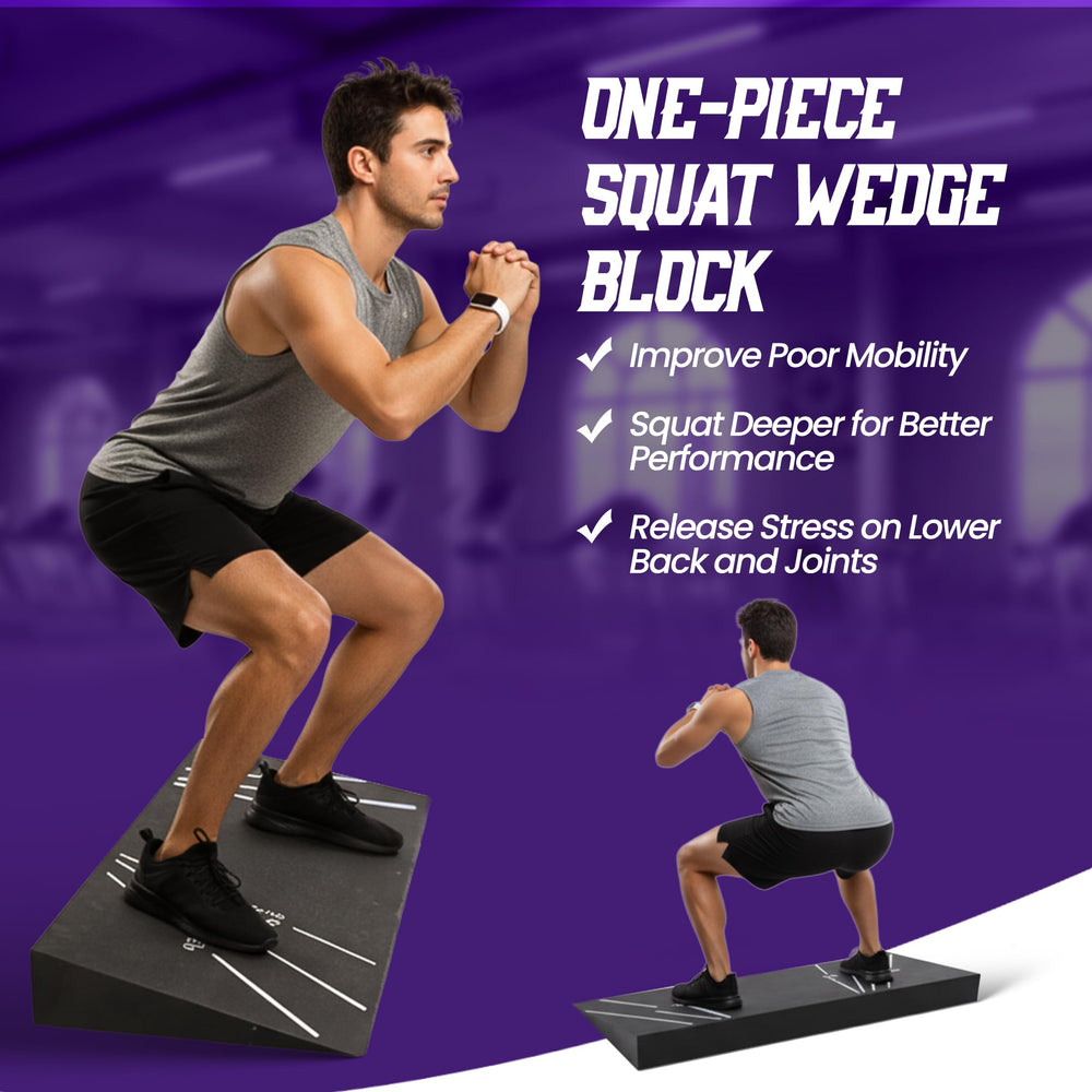 PREXIFY wedge in use under heels during back squat for improved posture