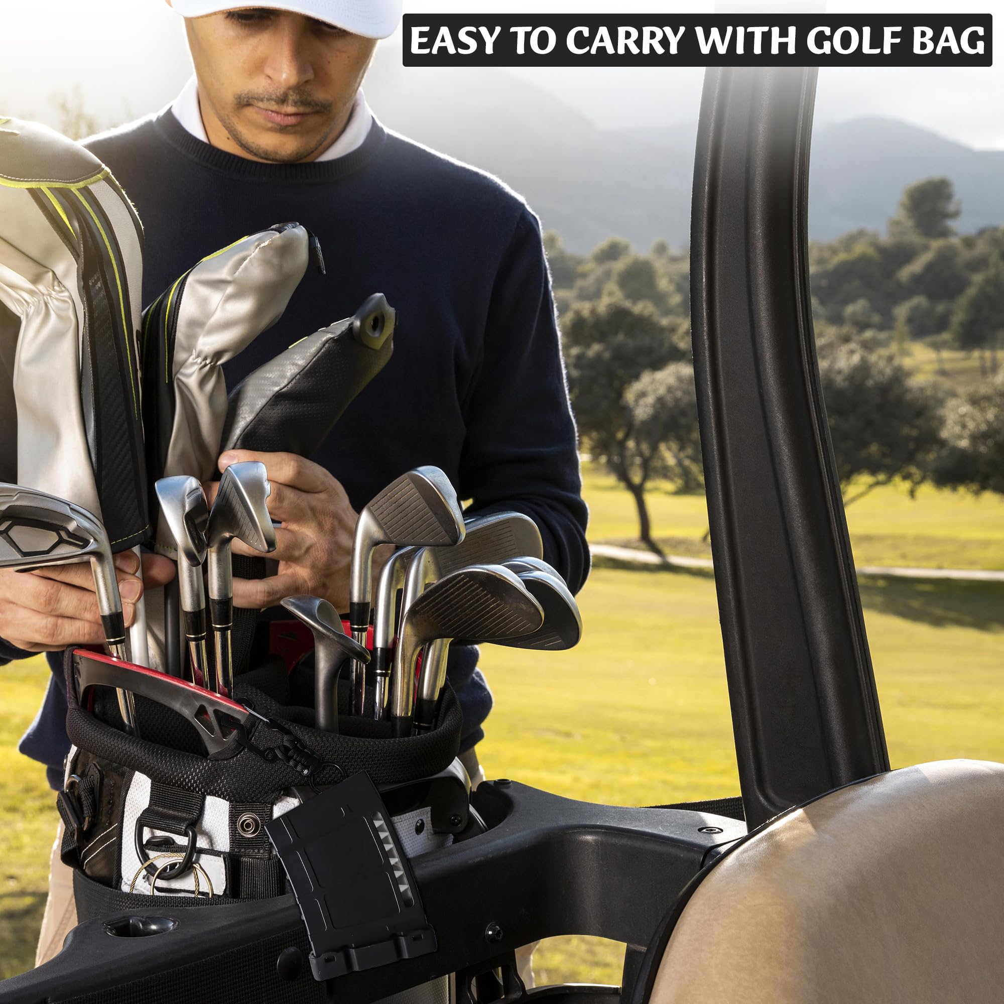 Prime Collectibles Teemags attached to a golf bag loop showing versatile mounting benefit